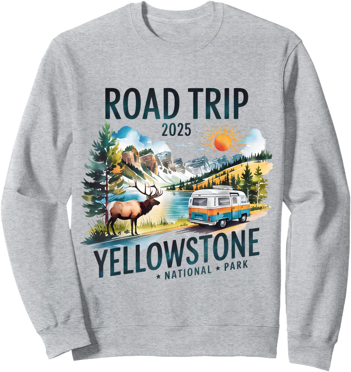 Yellowstone Road Trip 2025 Nature Adventure Souvenir Design Sweatshirt - Sweatshirt | Ash