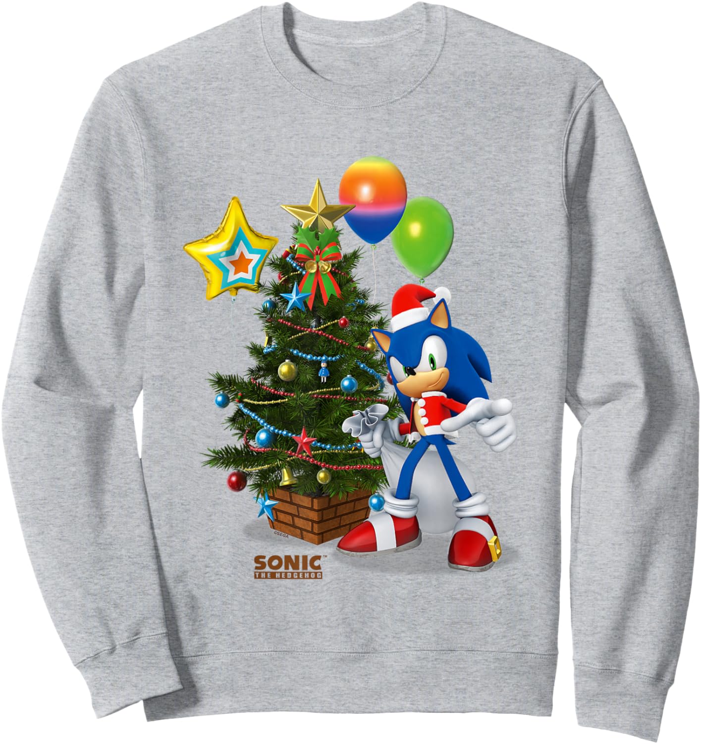 Sonic The Hedgehog Christmas Beautiful Decorated Tree Logo Sweatshirt - Sweatshirt | Ash