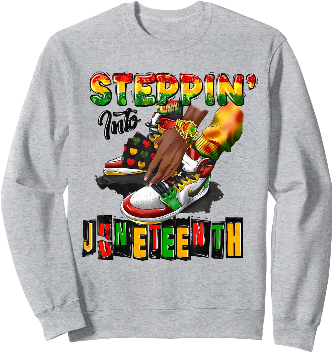 Stepping Into Juneteenth Afro Woman Black Girls Sneakers Men Sweatshirt - Sweatshirt | Ash
