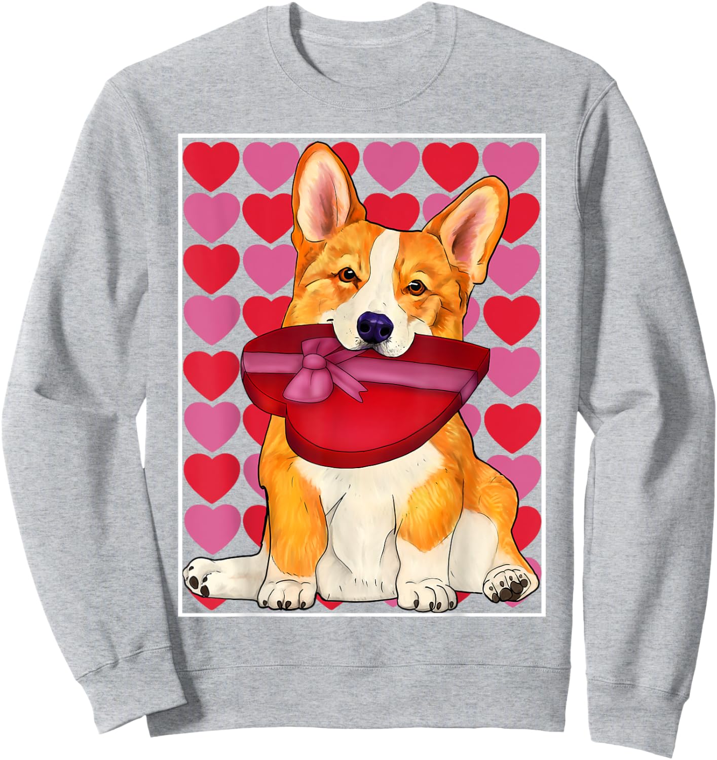 Valentine's day - Corgi with a red heart box Sweatshirt - Sweatshirt | Ash