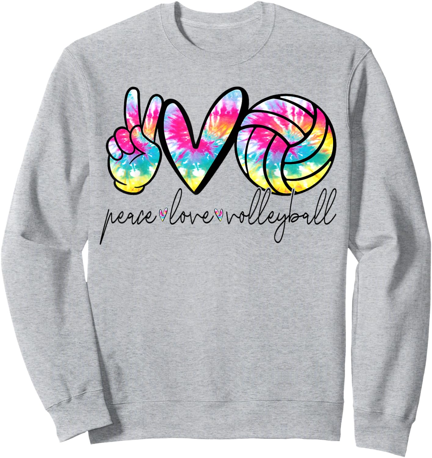 Peace Love Volleyball Tie Dye Cute Volleyball Lover Sweatshirt - Sweatshirt | Ash