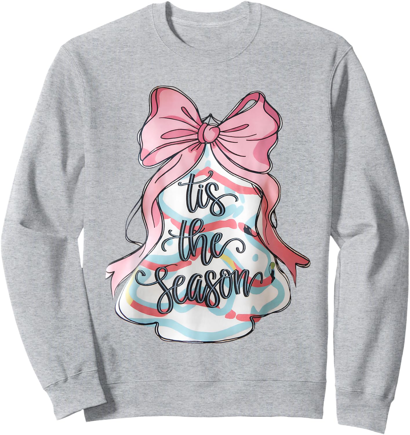 Funny Christmas Outfit Women Kids Pink Christmas Tree Cake Coquette Bow Xmas Pajamas Funny Sweatshirt - Sweatshirt | Ash