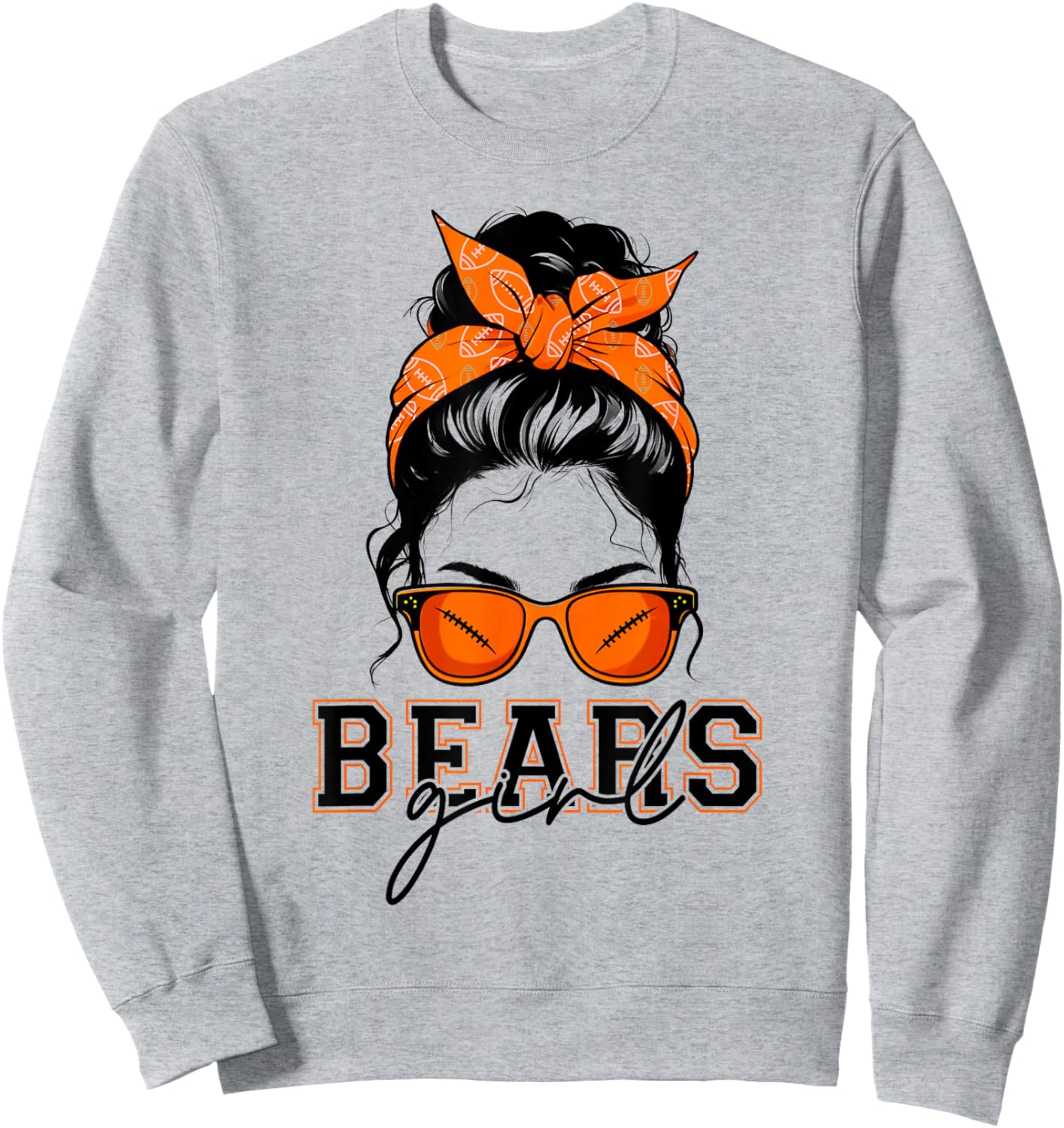 Bears Girl Messy Bun Sports Fan Team Athletic Spirit Sweatshirt - Sweatshirt | Ash