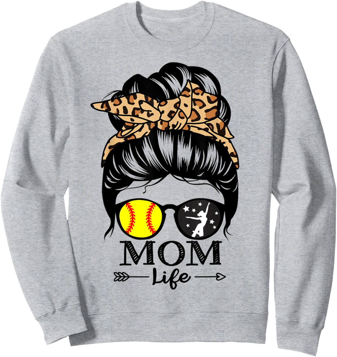 Mom Life Messy Bun Hair Funny Softball Dance Mom Sweatshirt - Sweatshirt | Ash