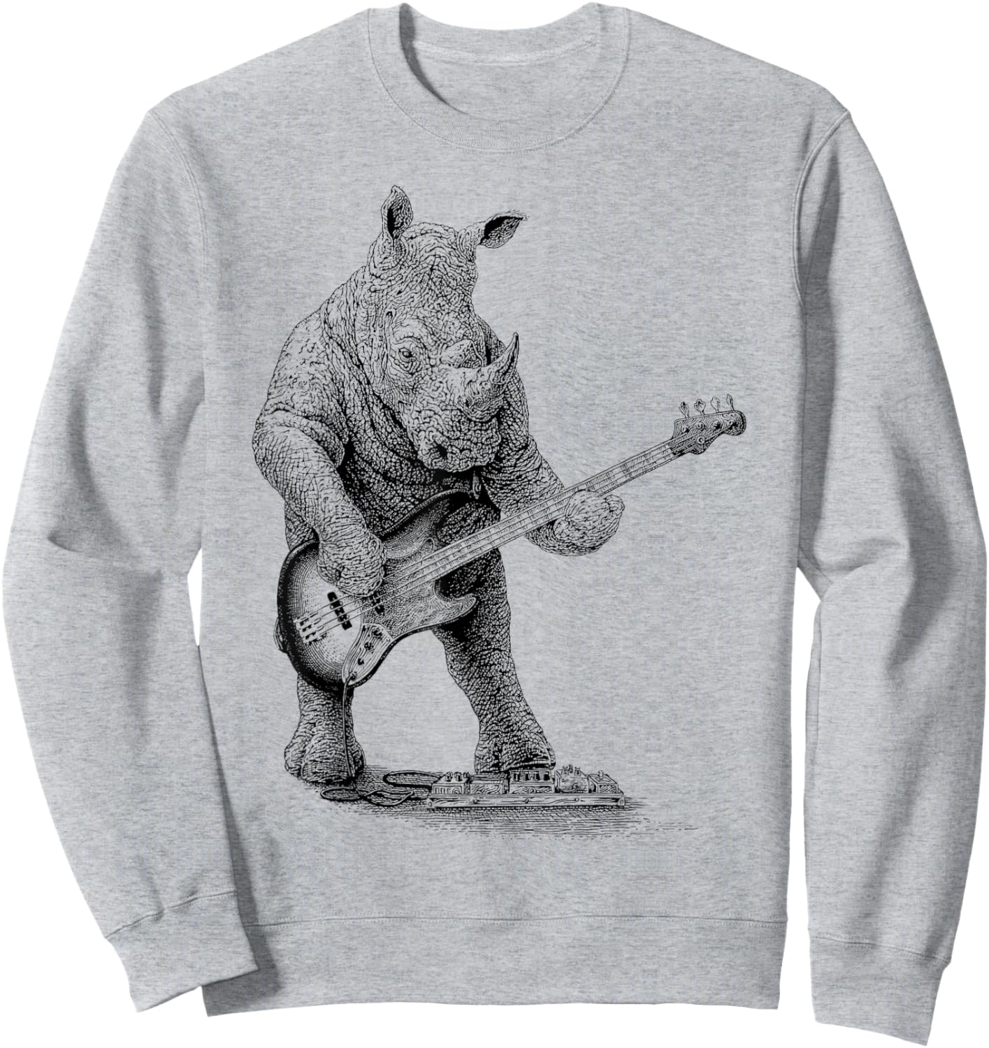 Vintage Rhinoceros Playing Bass Rhino Bass Guitar Funny Sweatshirt - Sweatshirt | Ash