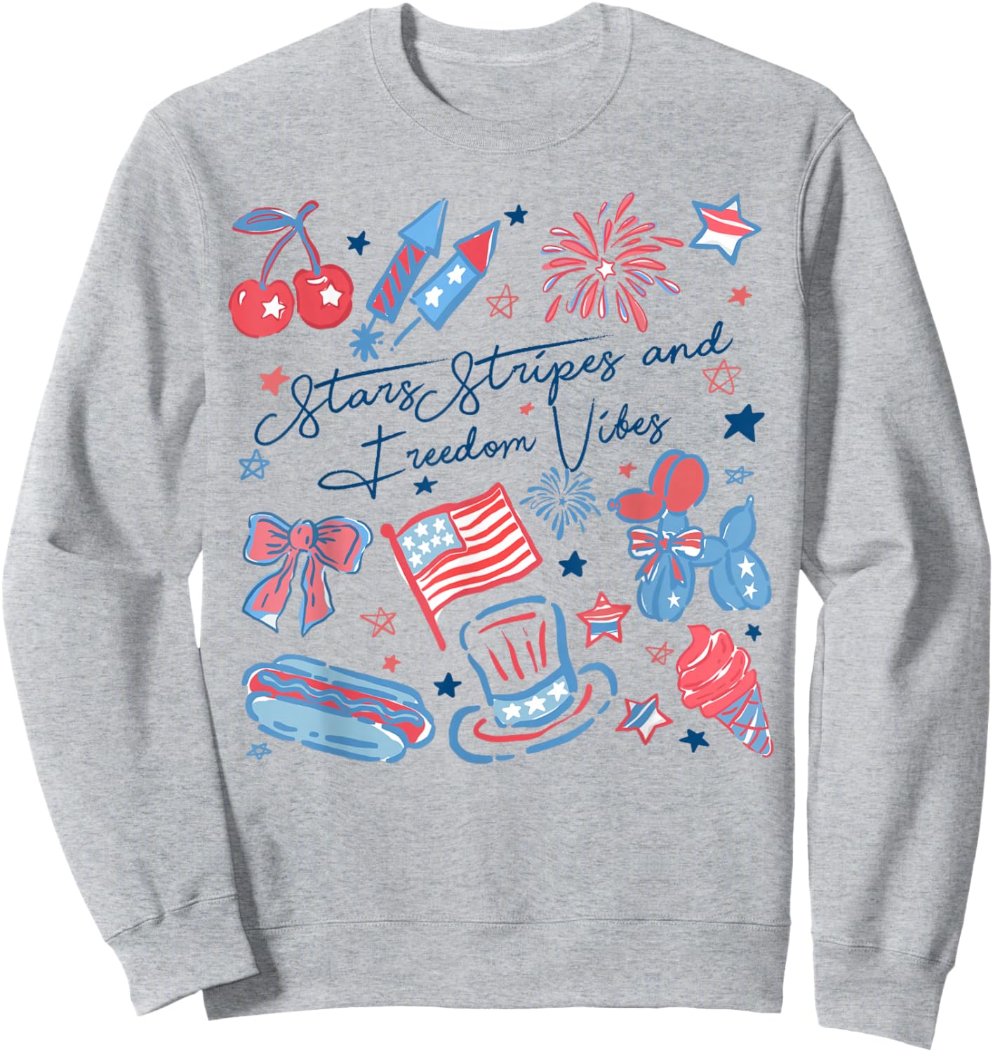 Stars Stripes And Freedom Vibes 4th of July American Flag Sweatshirt - Sweatshirt | Ash