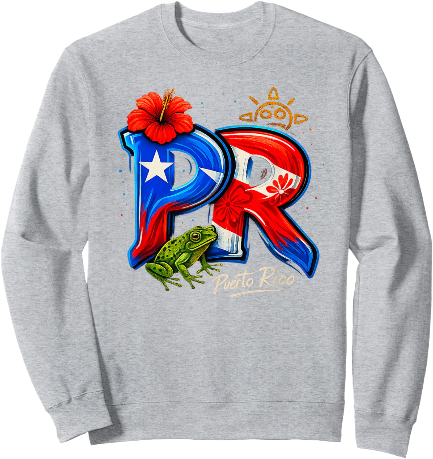 Puerto Rico PR Hibiscus Coqui Frog Rican Heritage Culture Sweatshirt - Sweatshirt | Ash