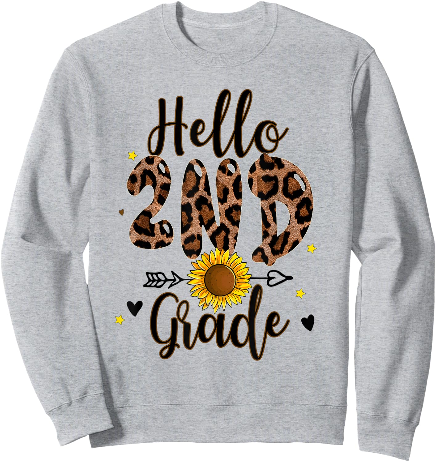 2nd Grade 1st Day of School Teacher Leopard Print Sunflower Women Kids Sweatshirt - Sweatshirt | Ash