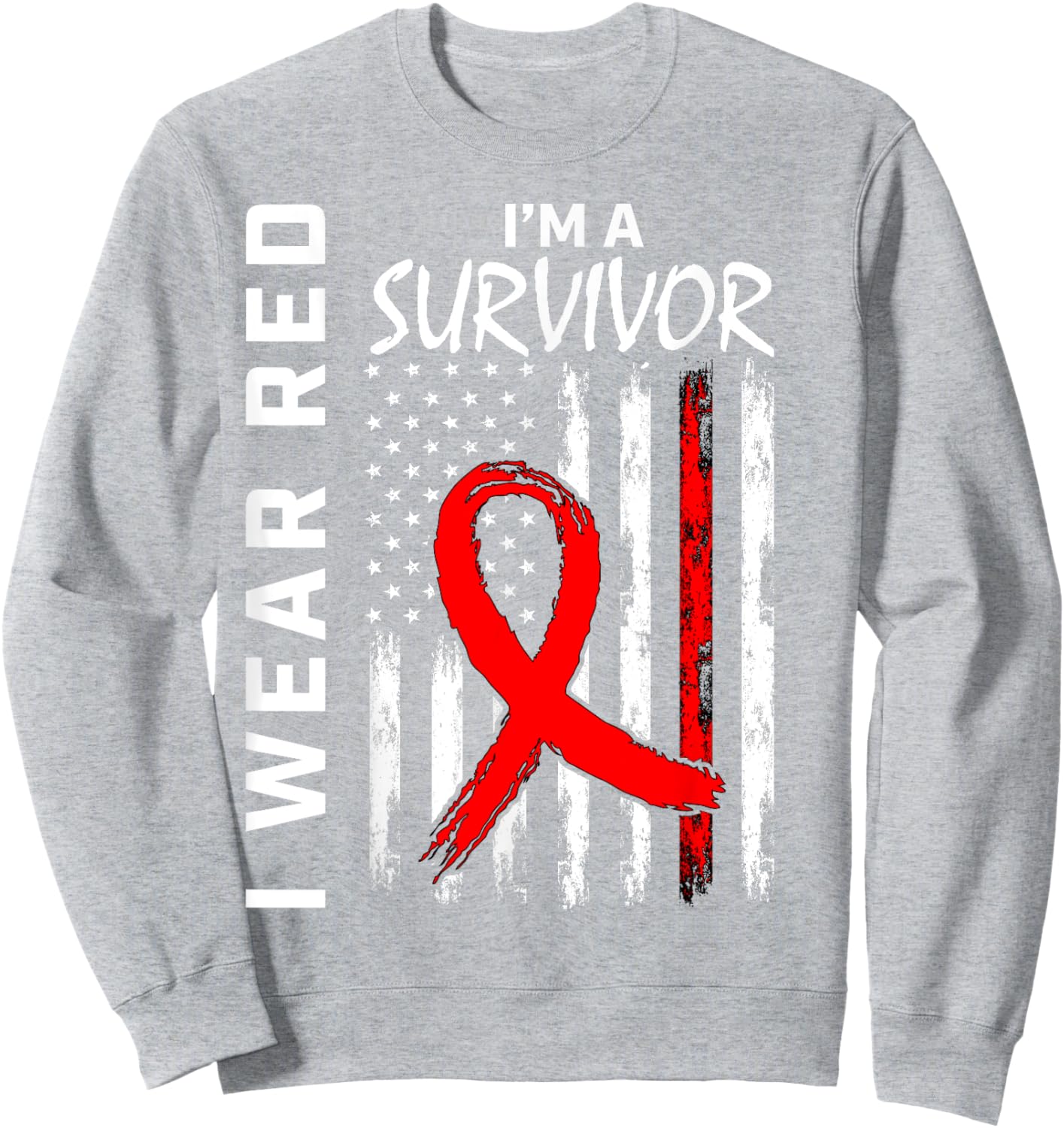 I Wear Red Heart Disease Survivor Gifts Awareness USA Flag Women Kids Men Sweatshirt - Sweatshirt | Ash