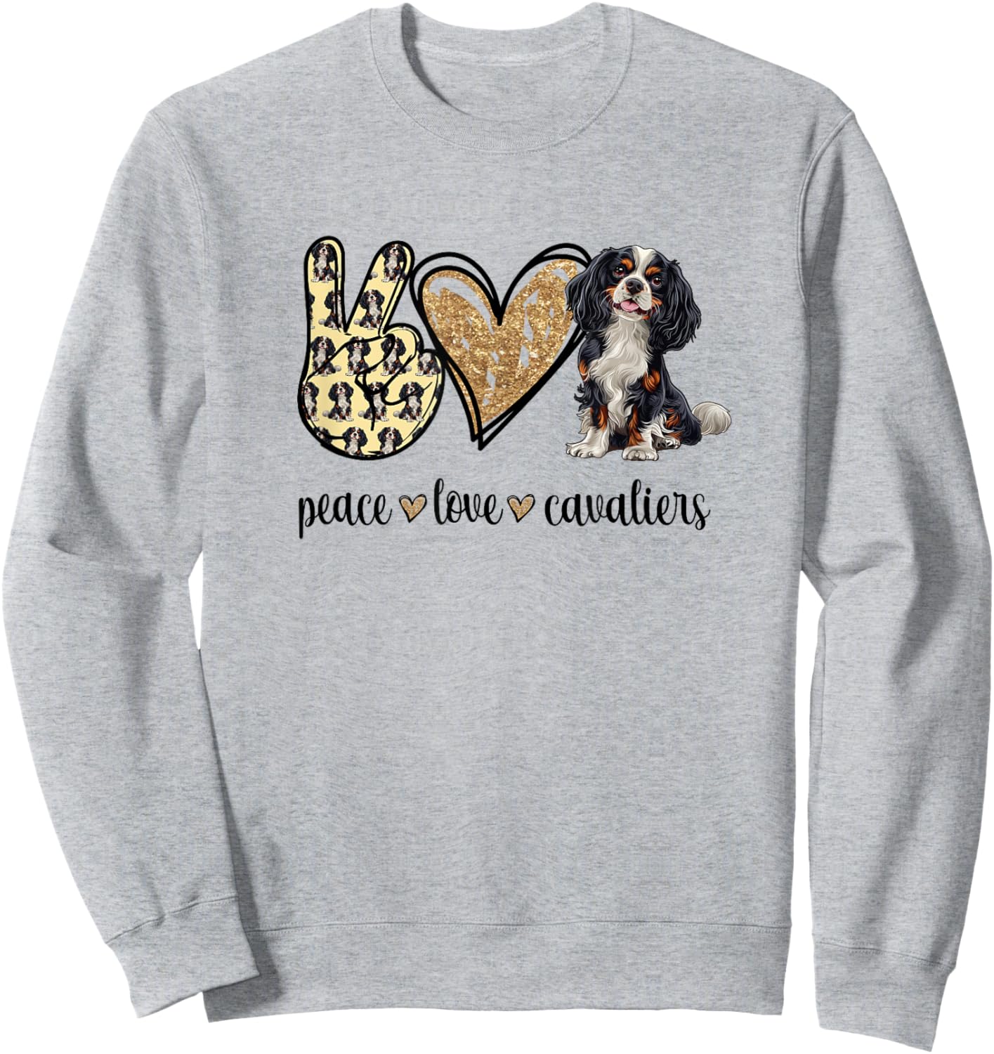 Cute Funny Tri Peace Love Tricolor Cavalier Lover Sweatshirt - Sweatshirt | Ash