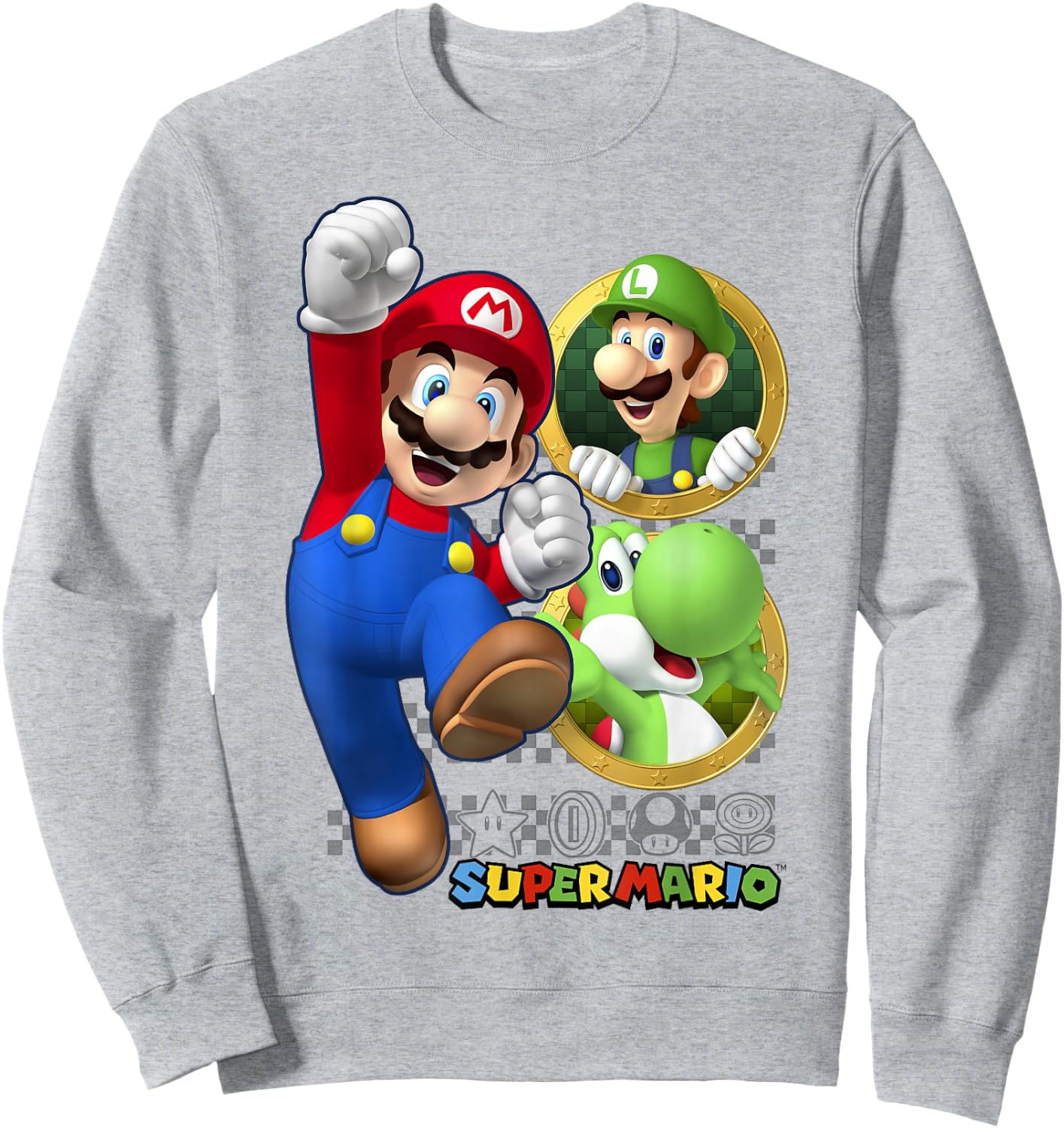 Super Mario Luigi Yoshi & Mario Portraits Sweatshirt - Sweatshirt | Ash