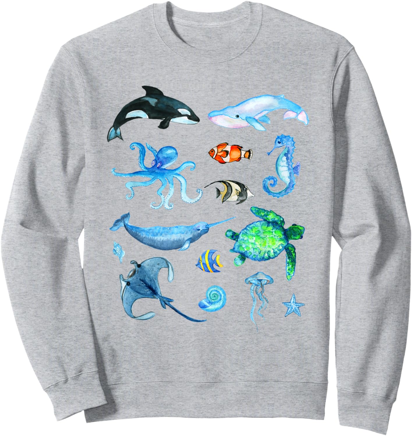 Watercolor Sea Animals Kids Ocean Wildlife Sweatshirt - Sweatshirt | Ash
