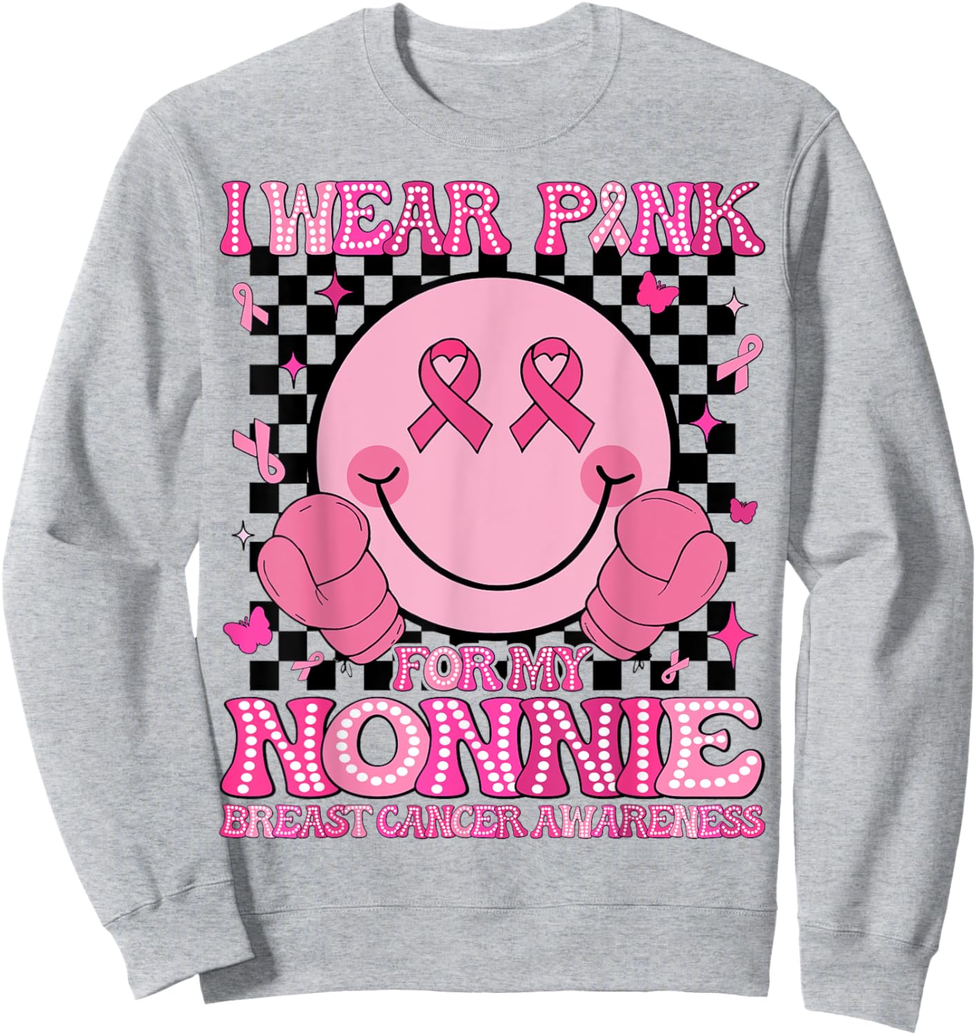 I Wear Pink For My Nonnie Breast Cancer Awareness Groovy Sweatshirt - Sweatshirt | Ash