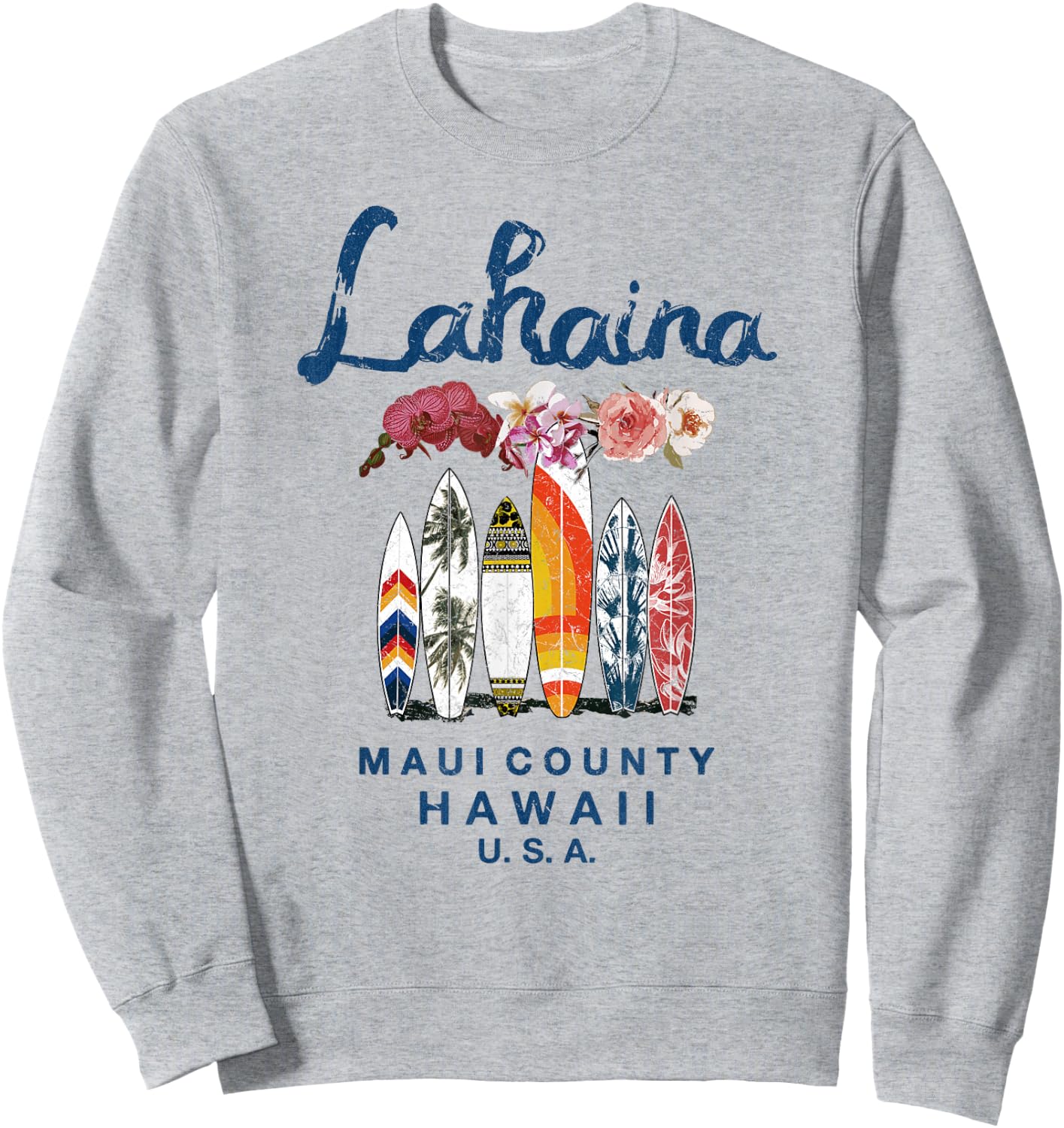 Hawaii Lahaina Maui Vintage Surfing Hawaiian Sweatshirt - Sweatshirt | Ash