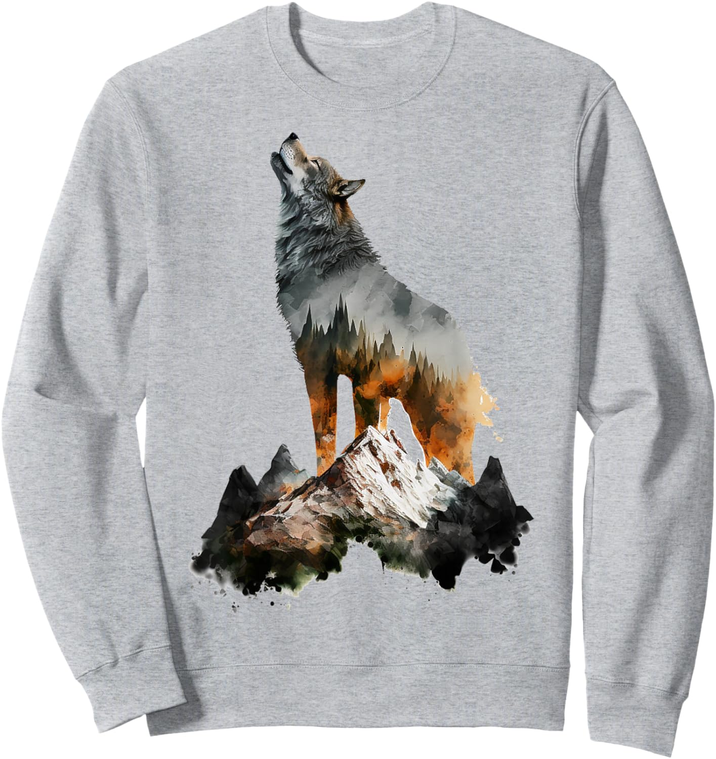 Wolf heult Berge Natur Tierkunst Tierliebhaber Wolf Sweatshirt - Sweatshirt | Ash