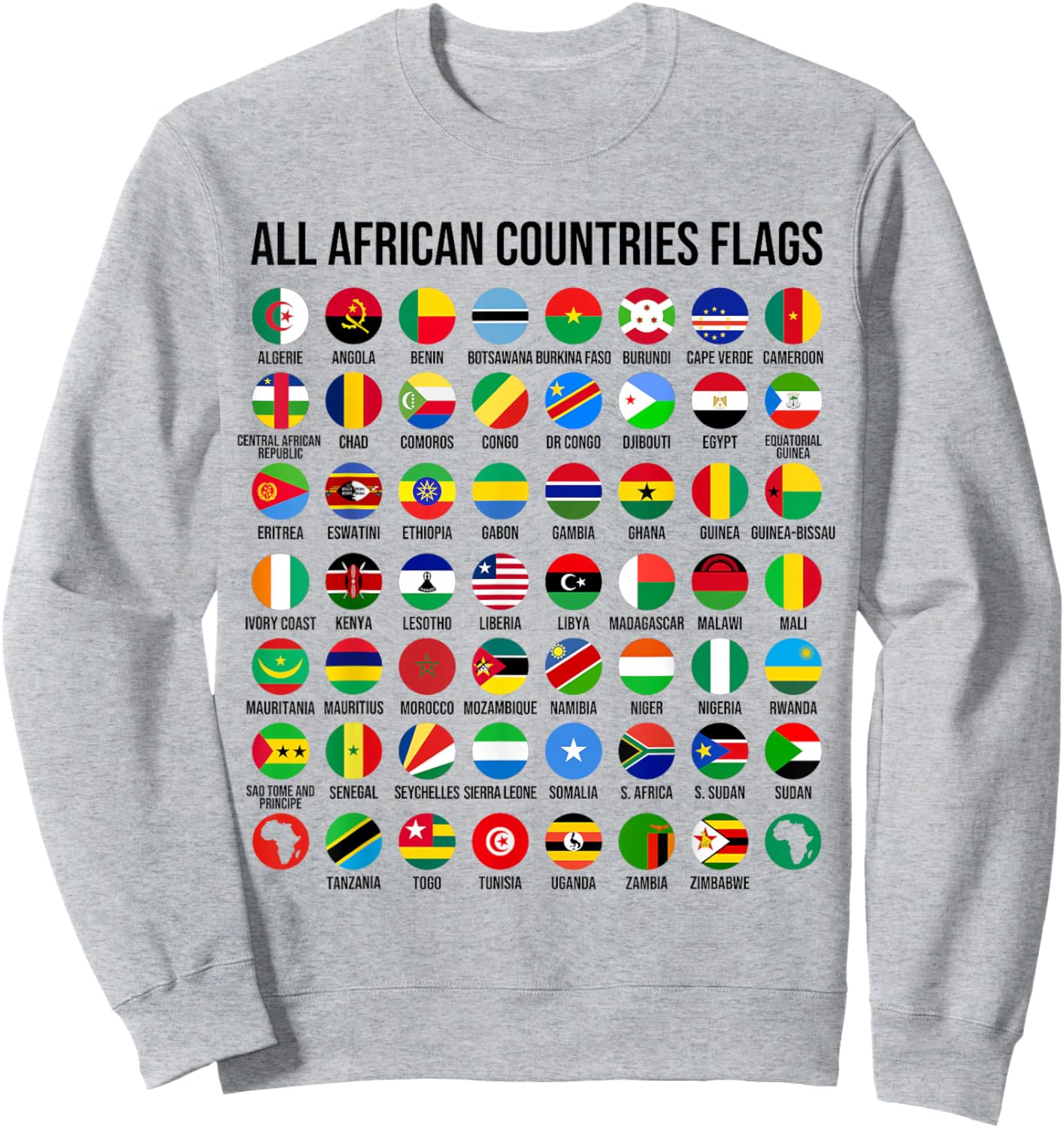 Flags of the Countries of Africa 54 Flag African Geography Sweatshirt - Sweatshirt | Ash