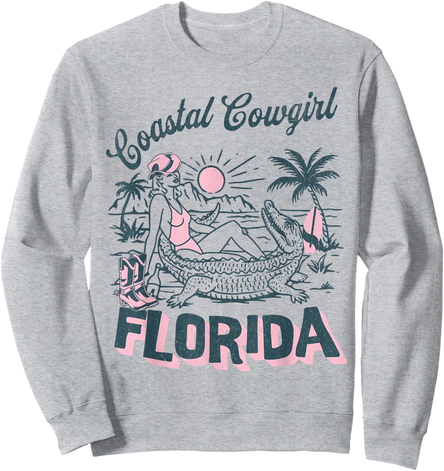 Coastal Cowgirl Beach Palm Surf Club Florida Sweatshirt - Sweatshirt | Ash