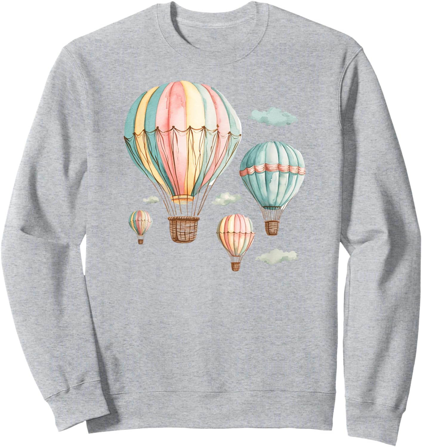 Clouds and Pastel Hot Air Balloons Sweatshirt - Sweatshirt | Ash