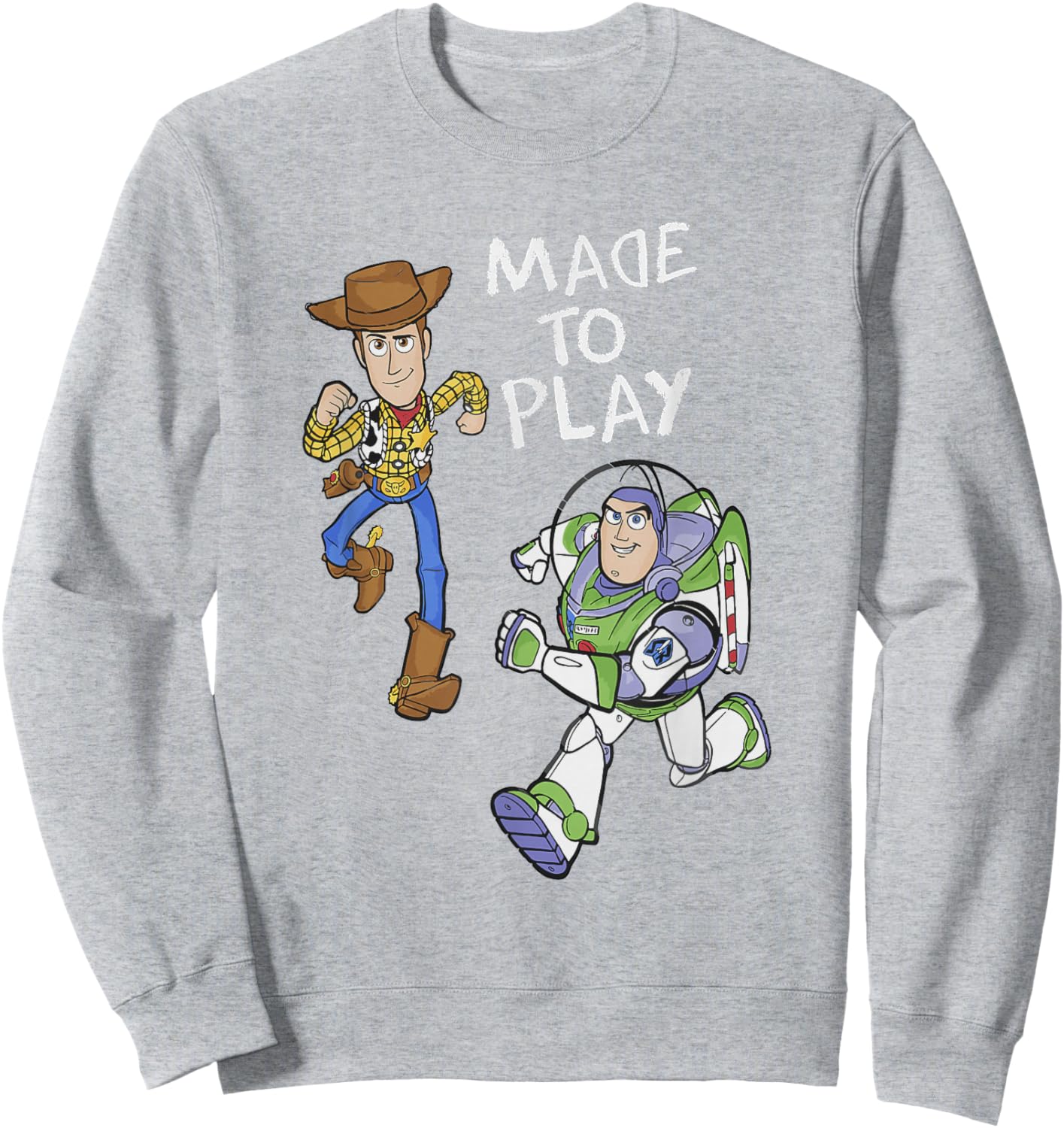 Disney Pixar Toy Story Woody Buzz Made To Play Chest Poster Sweatshirt - Sweatshirt | Ash