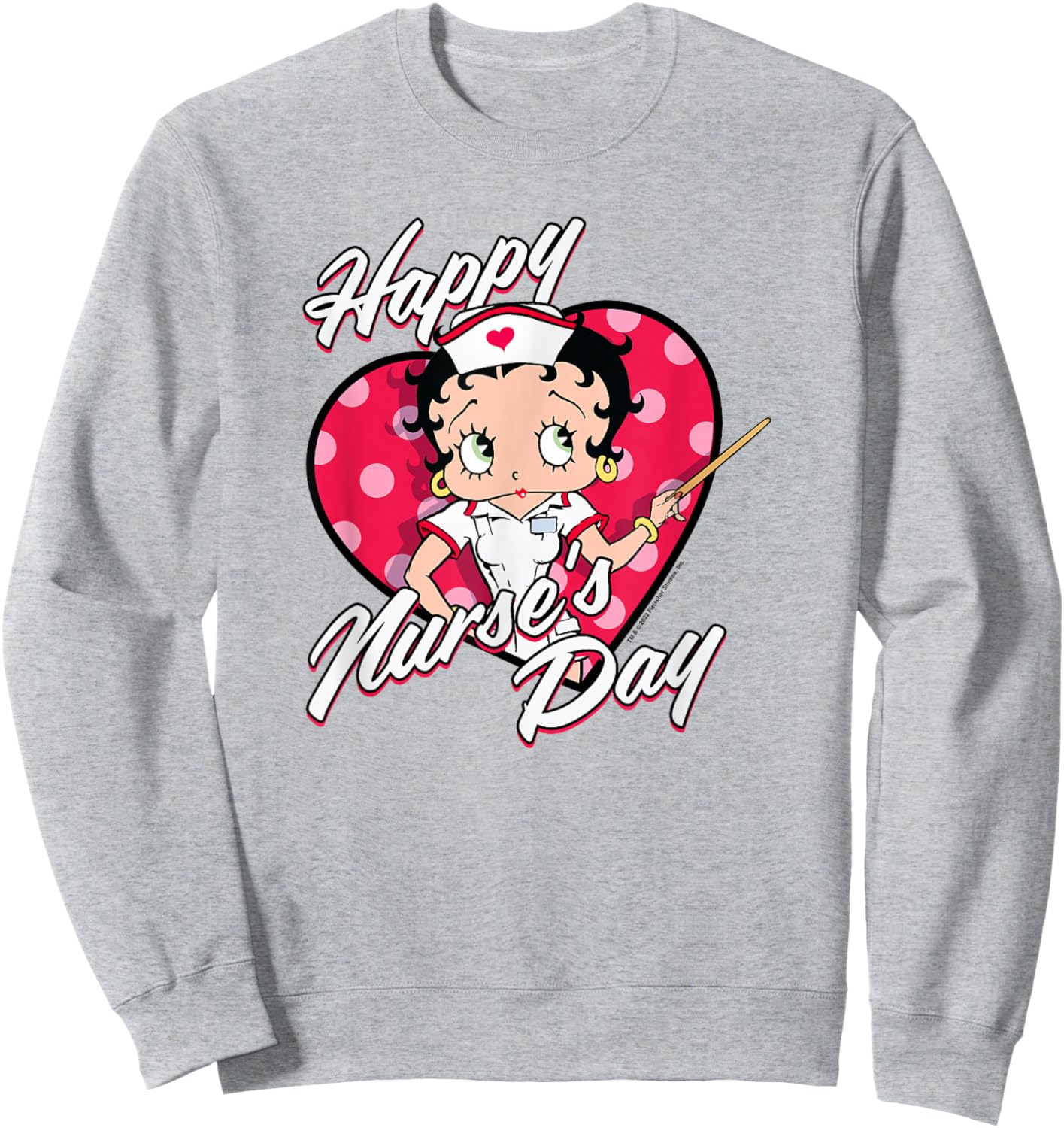 Betty Boop Happy Nurse's Day Heart Box Up Sweatshirt - Sweatshirt | Ash