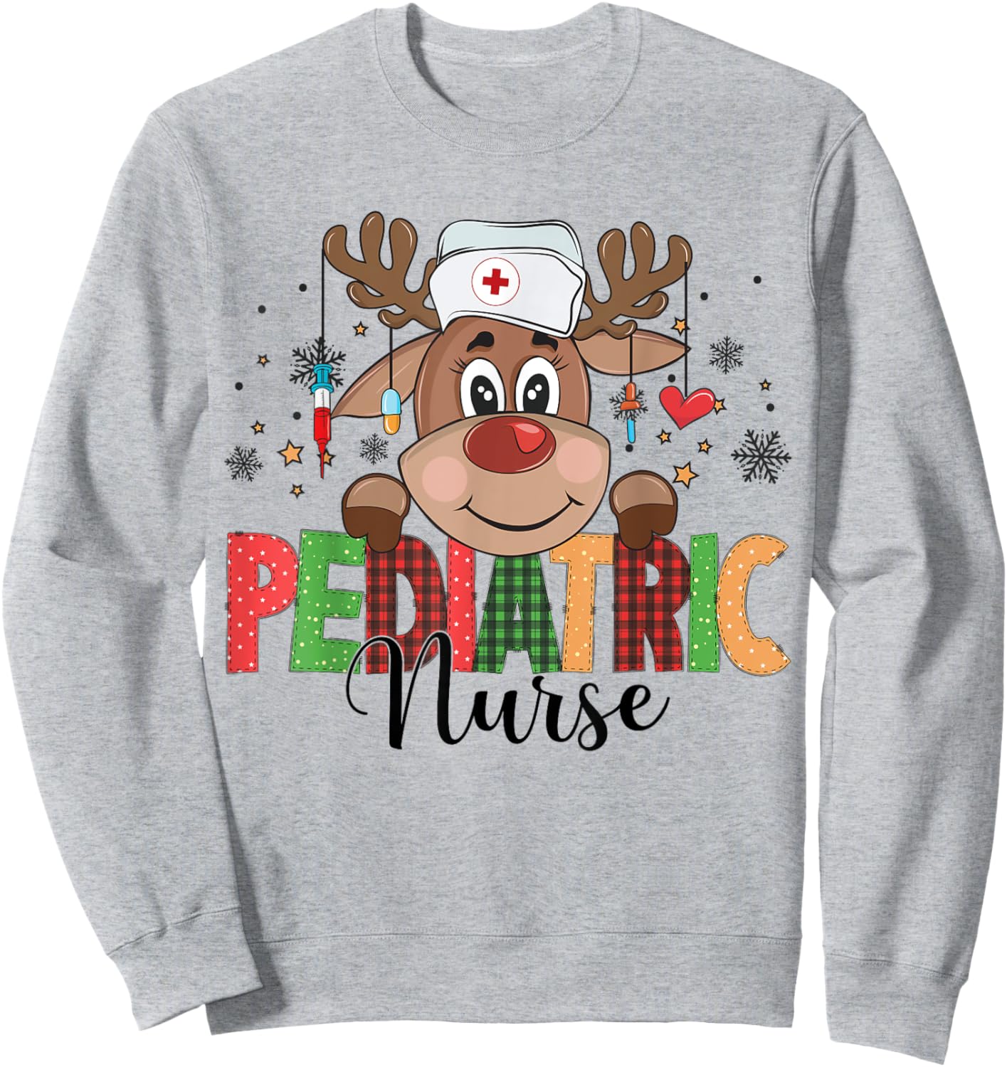 Christmas Pediatric Nurse Reindeer Nursing Xmas Sweatshirt - Sweatshirt | Ash