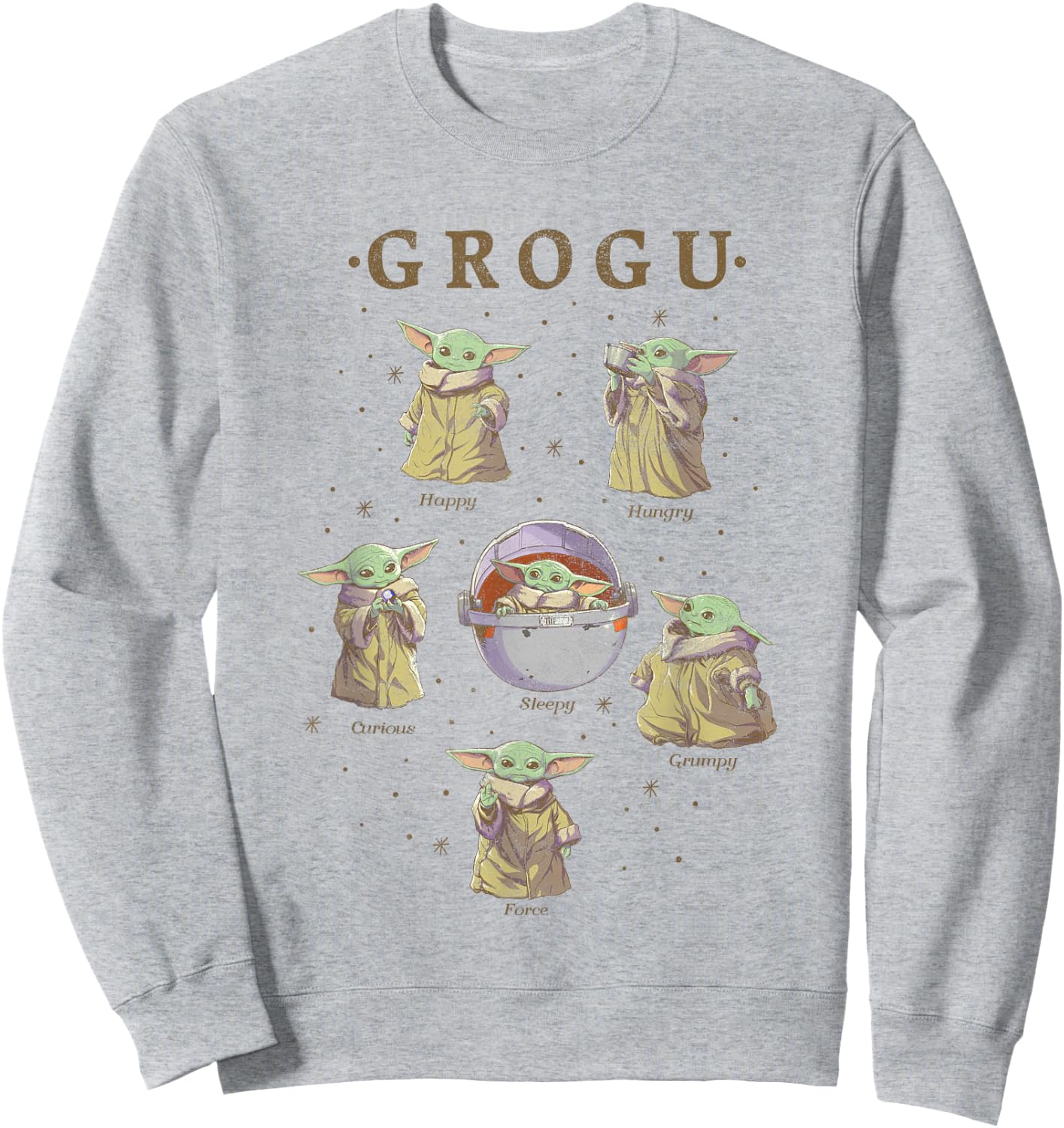 Star Wars: The Mandalorian Grogu Moods Of The Child Vintage Sweatshirt - Sweatshirt | Ash
