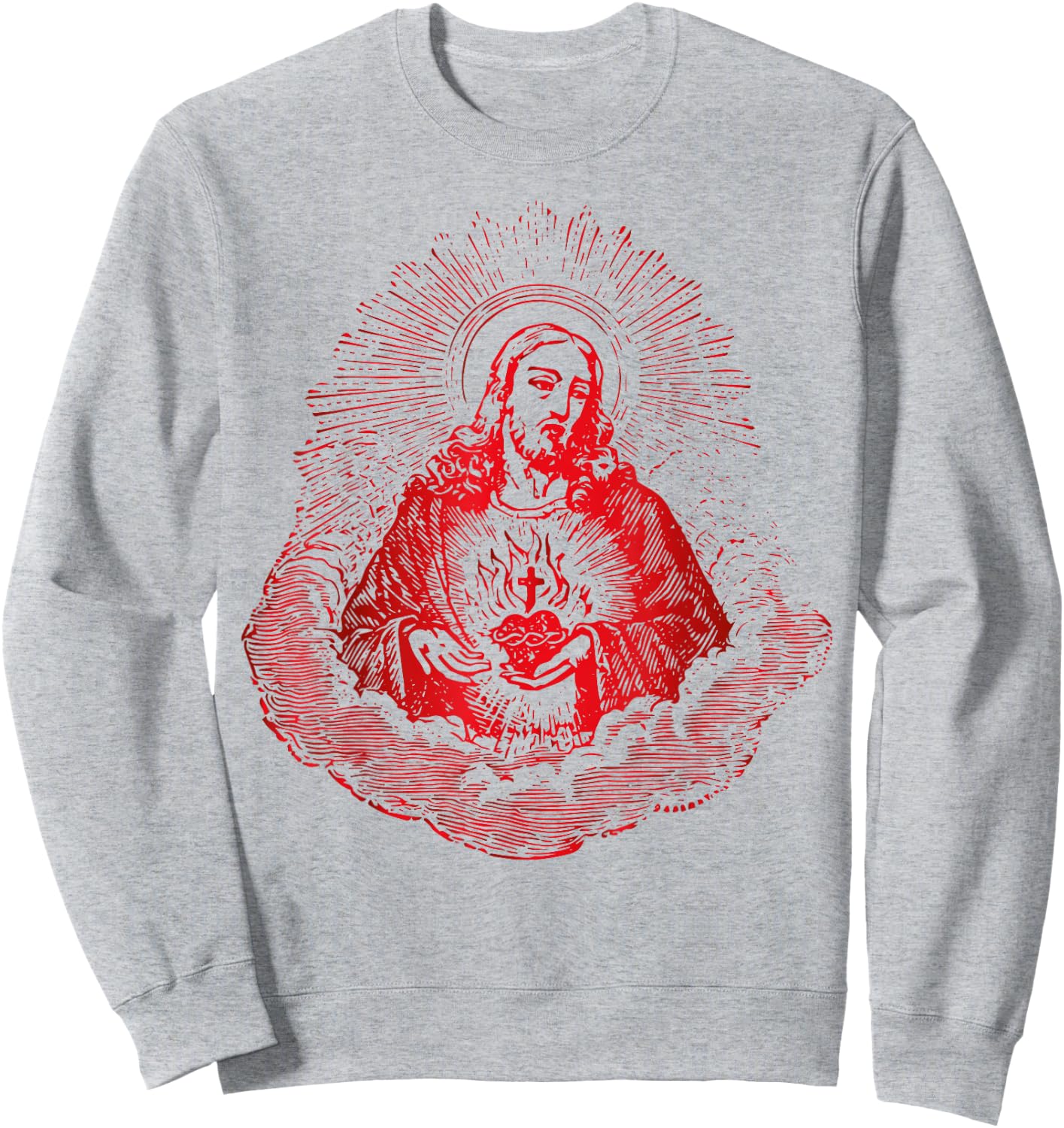 Sacred Heart of Jesus Christ Vintage Art Catholic Sweatshirt - Sweatshirt | Ash