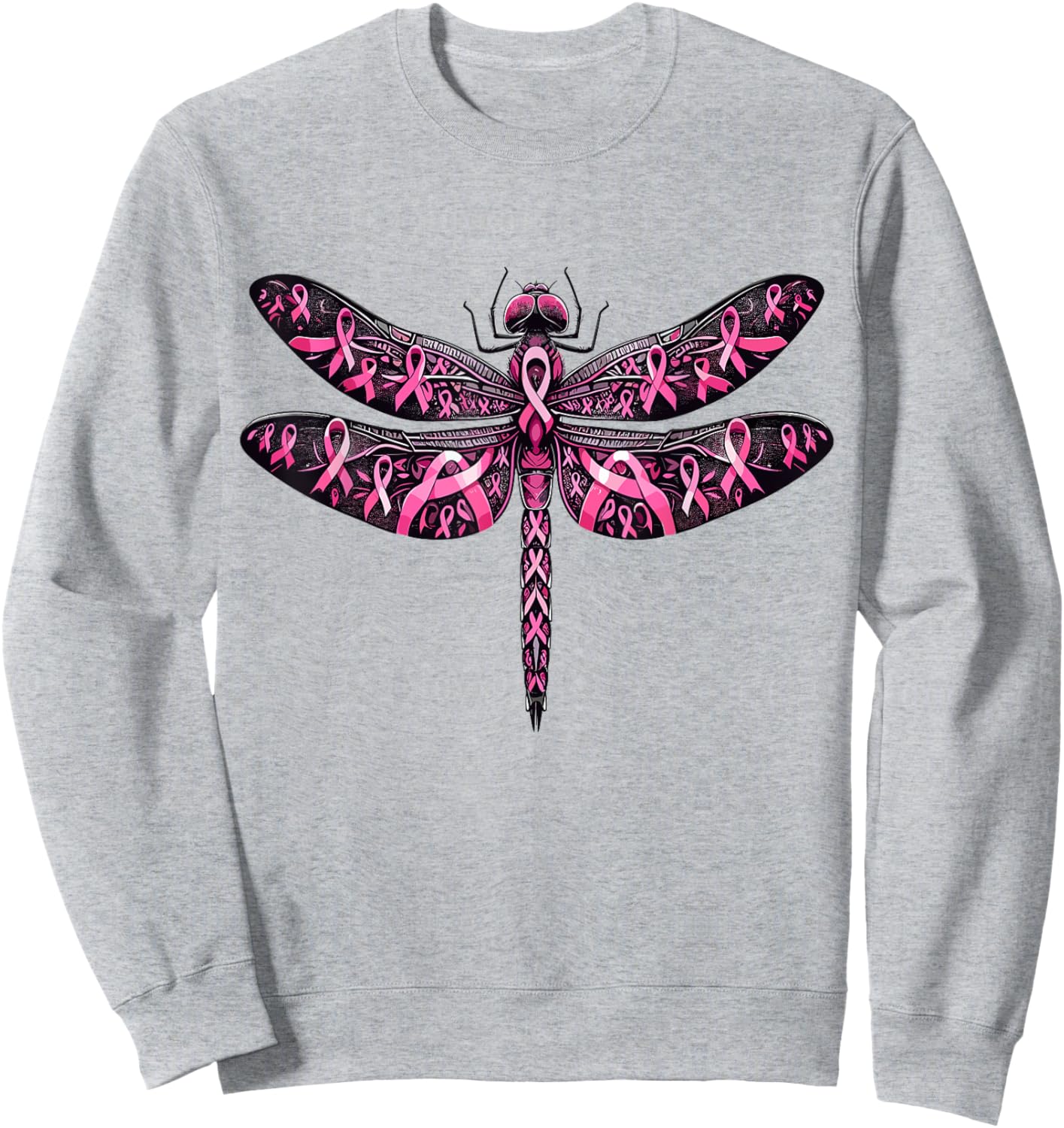 Dragonfly Pink Ribbon Breast Cancer Awareness Support Sweatshirt - Sweatshirt | Ash