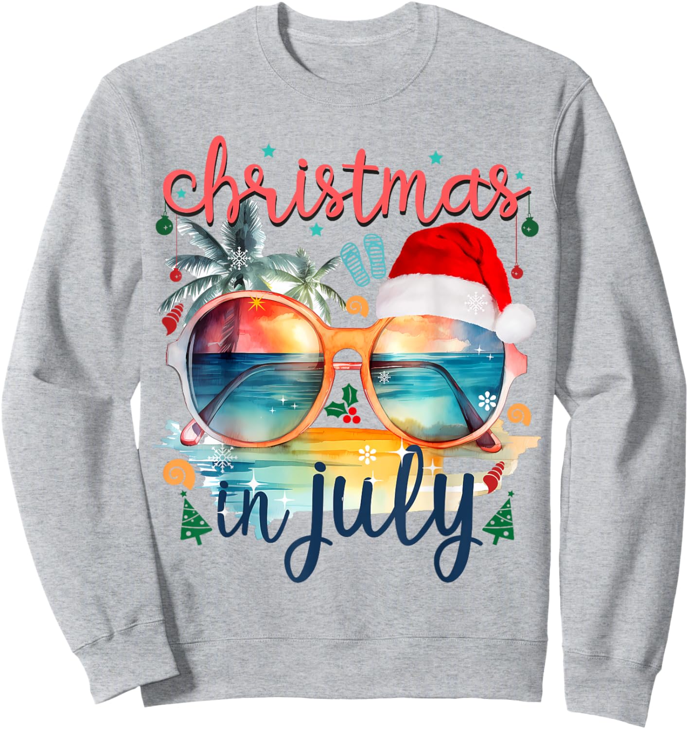 Sunglasses Christmas in July Santa Hat Summer Vacation cute Women Kids Sweatshirt - Sweatshirt | Ash