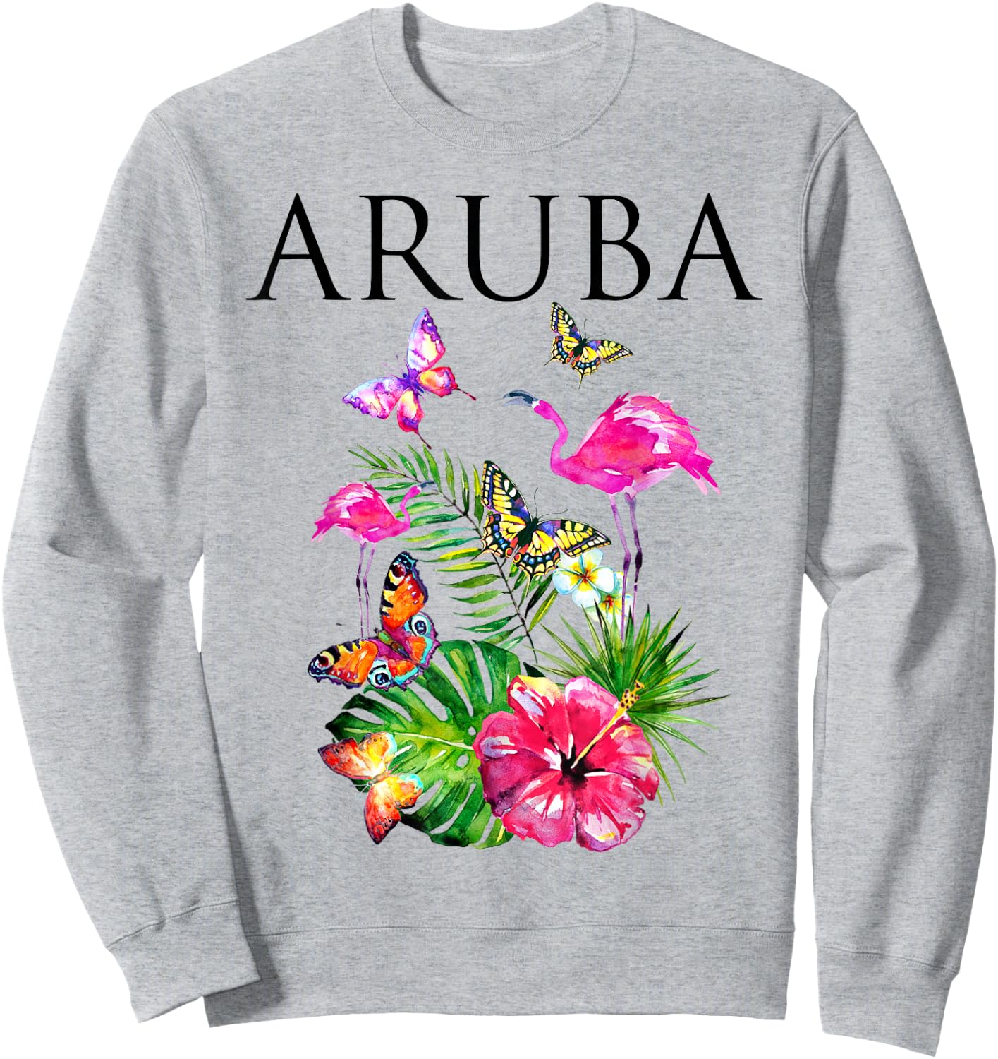 Aruba Flowers Paradise Butterflies Hawaii Print Sweatshirt - Sweatshirt | Ash