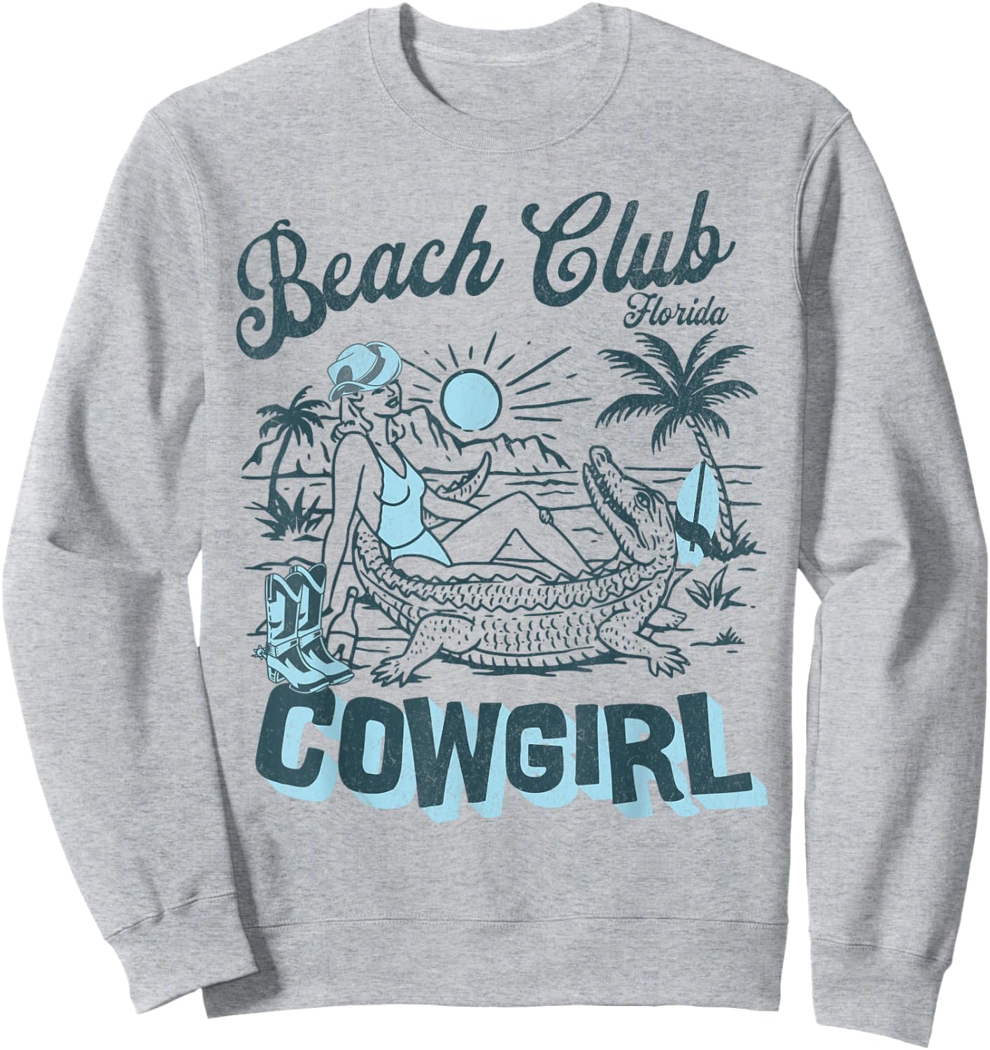 Coastal Cowgirl Palm Surf Beach Club Florida Sweatshirt - Sweatshirt | Ash