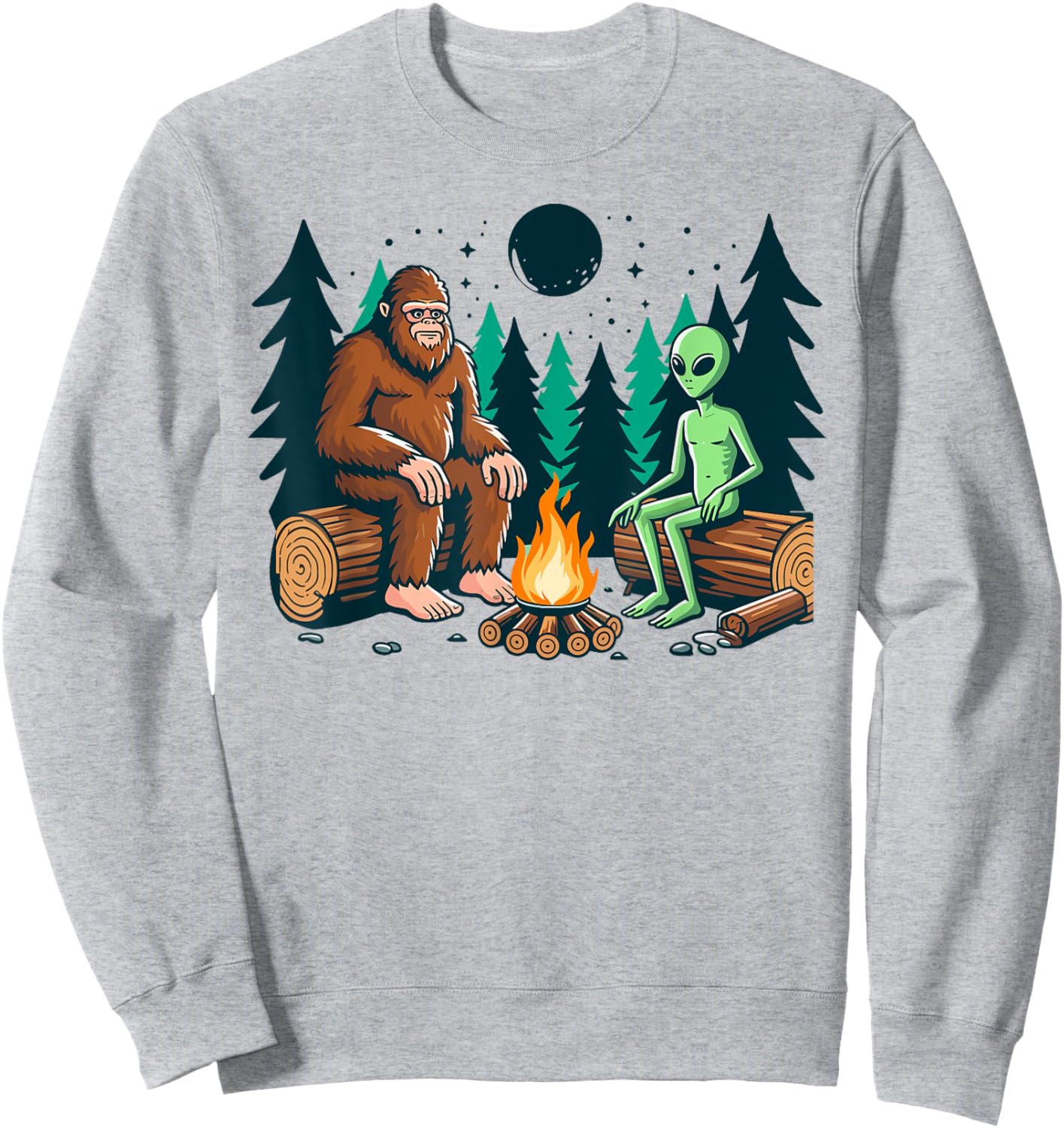 Bigfoot and alien camping sasquatch camp fire Sweatshirt - Sweatshirt | Ash