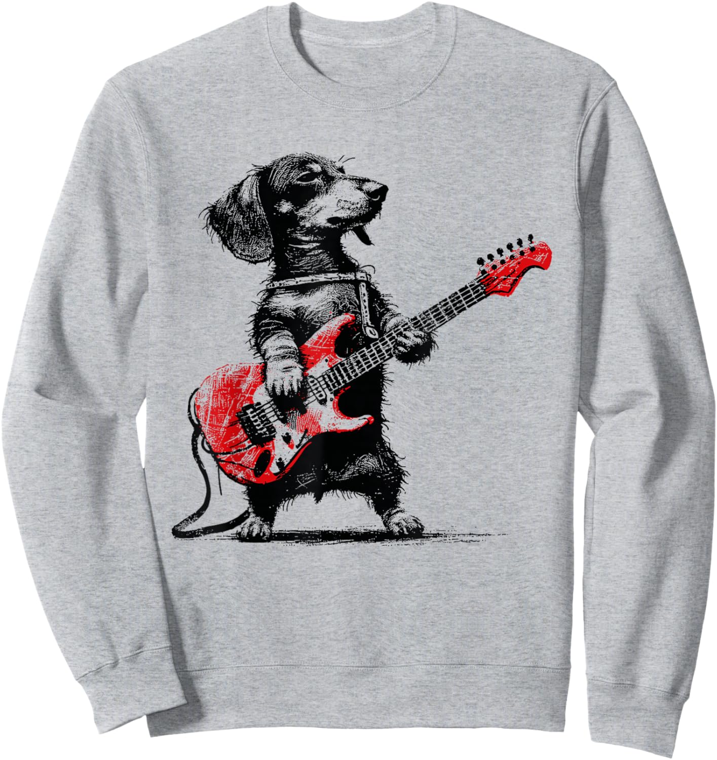 Rock Guitar Dog Vintage Dachshund Musician Cool Animal Art Sweatshirt - Sweatshirt | Ash