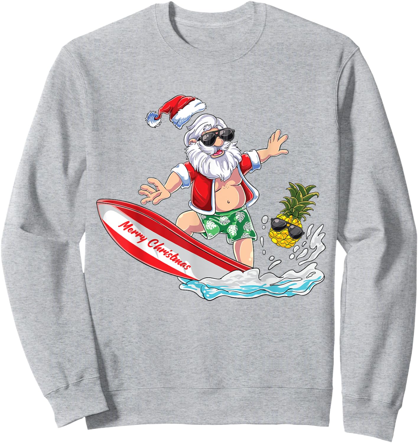 Surfing Santa Beach Holiday Plams Christmas in July Surf Women Kids Sweatshirt - Sweatshirt | Ash
