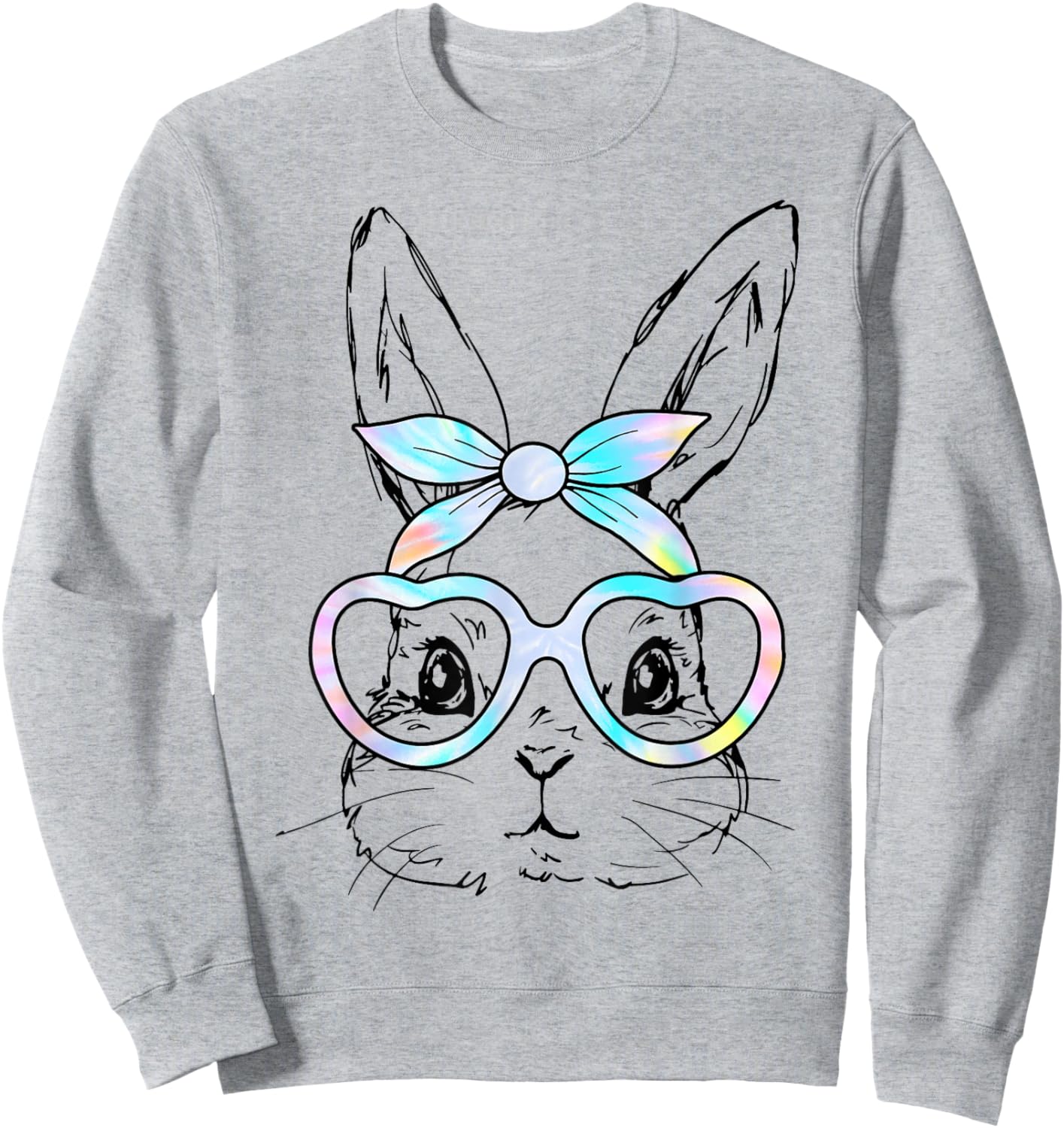 Cute Bunny Rabbit Face Tie Dye Glasses Girl Happy Easter Day Sweatshirt - Sweatshirt | Ash