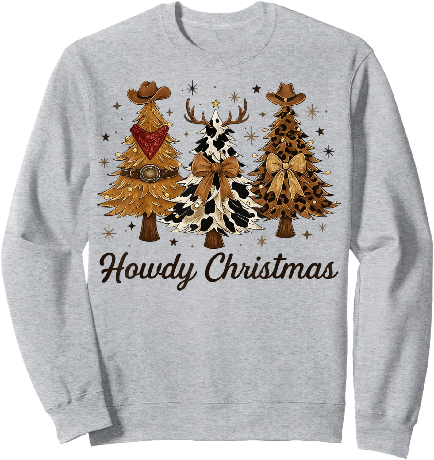 Howdy Christmas Tree Cowboy Hat Funny Western Country Xmas Sweatshirt - Sweatshirt | Ash