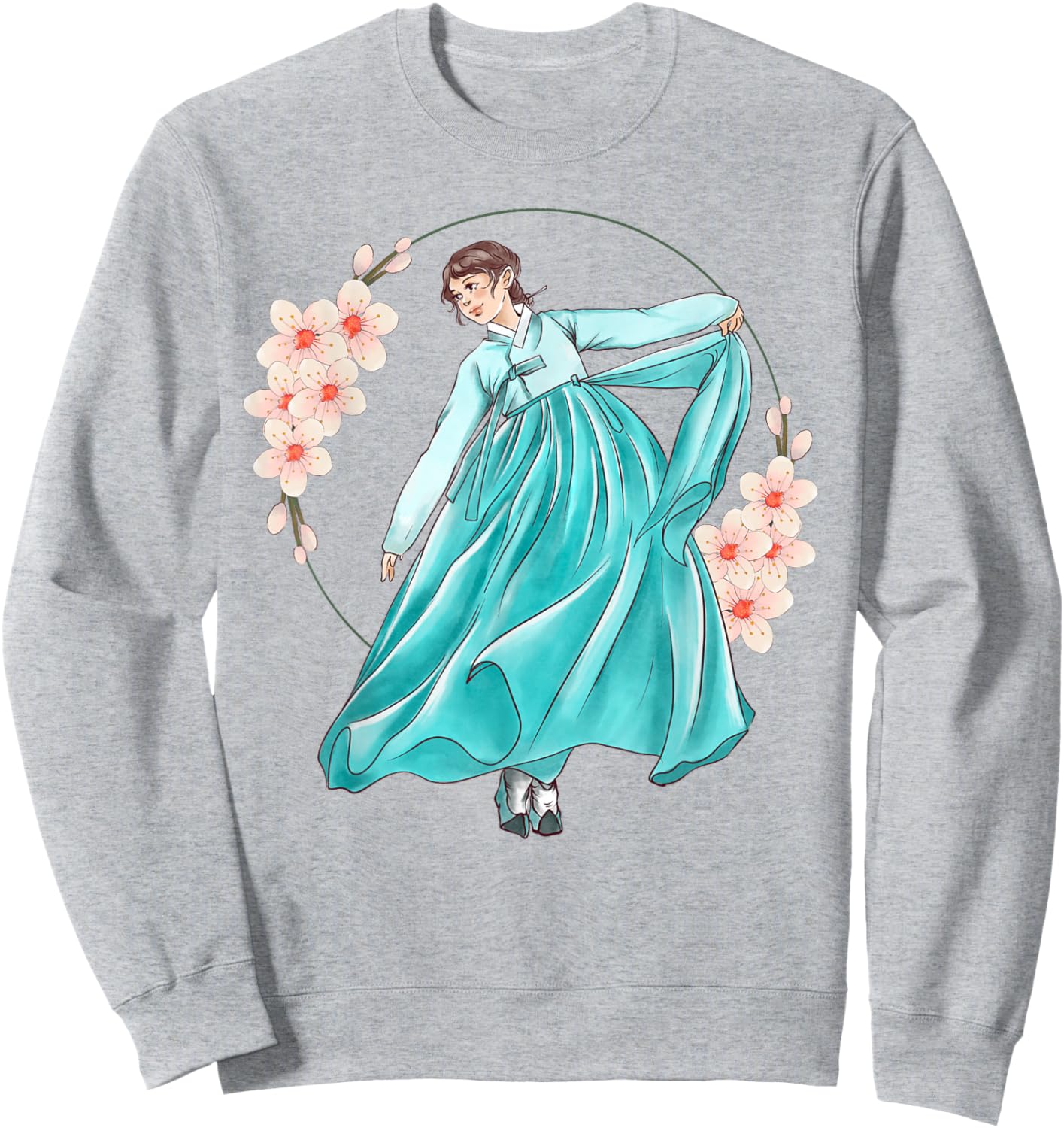 Girl Wearing Traditional Korean Hanbok Sweatshirt - Sweatshirt | Ash