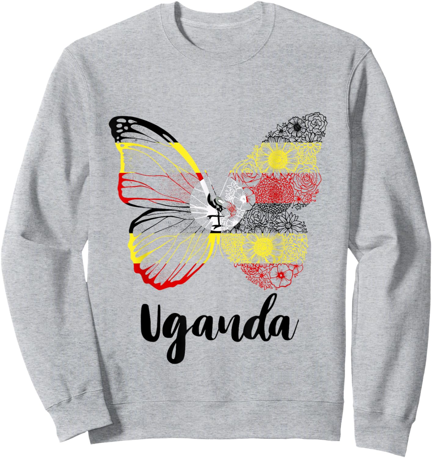 Uganda Butterfly Ugandan Pride Ugandan Flag Ugandan Roots Sweatshirt - Sweatshirt | Ash