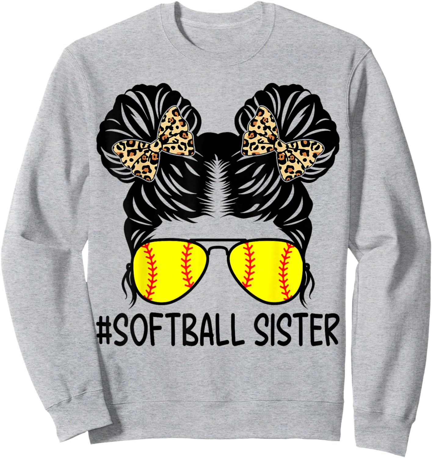 Softball Sister Leopard Messy Bun Softball Sister Sweatshirt - Sweatshirt | Ash