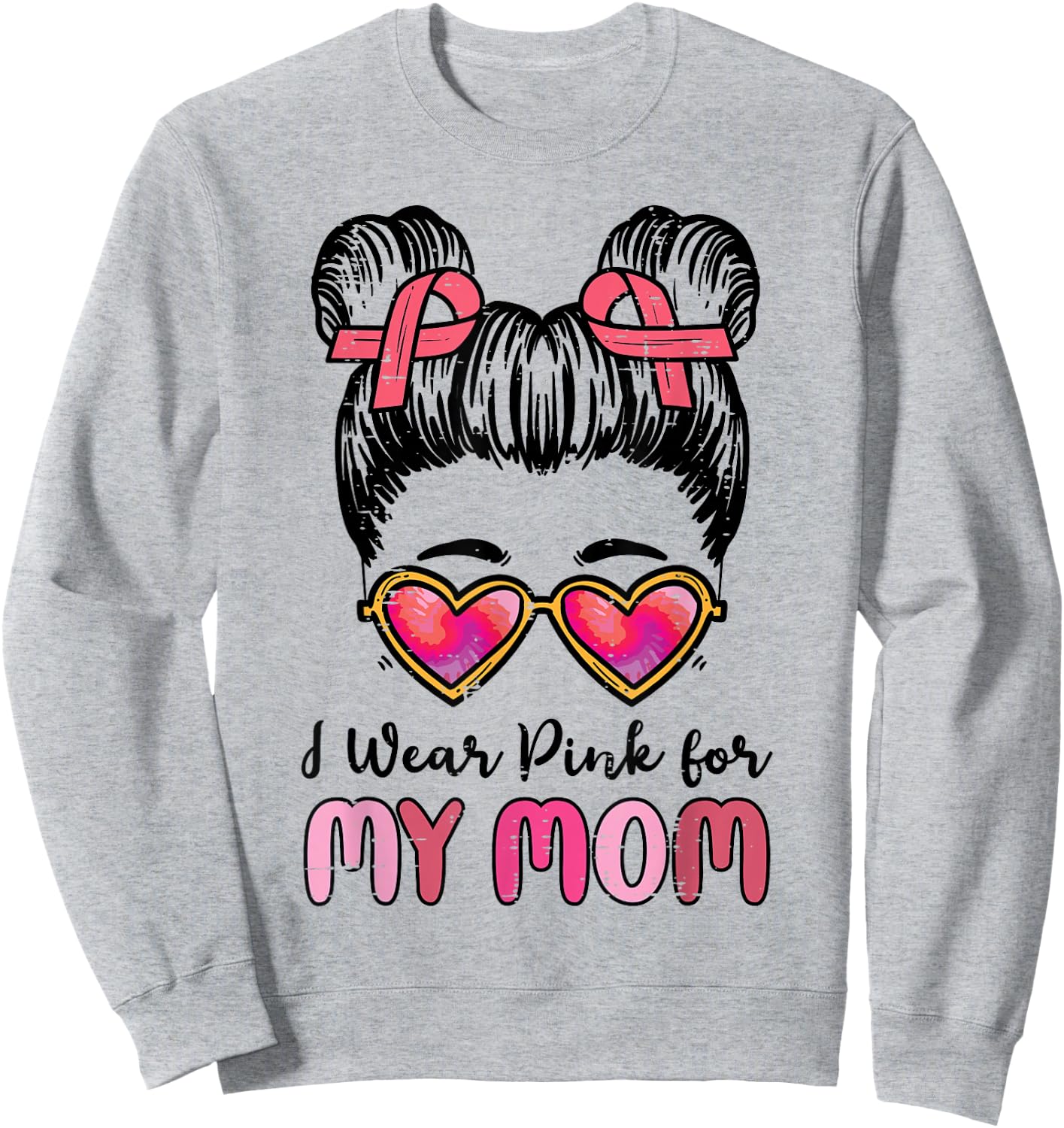 I Wear Pink For My Mom Breast Cancer Awareness Girls Kids Sweatshirt - Sweatshirt | Ash