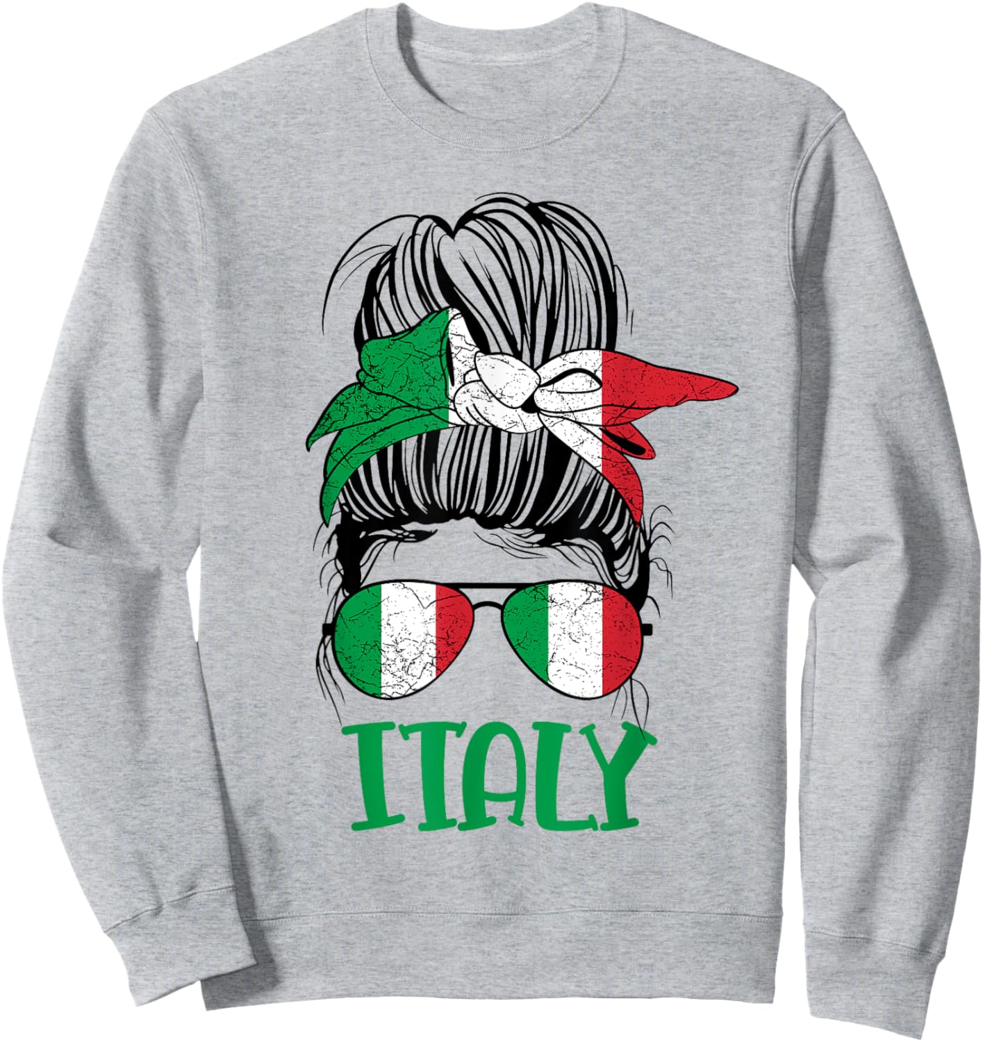 Italian Girl Messy Bun Flag Italy Proud Woman Kids Italia Sweatshirt - Sweatshirt | Ash