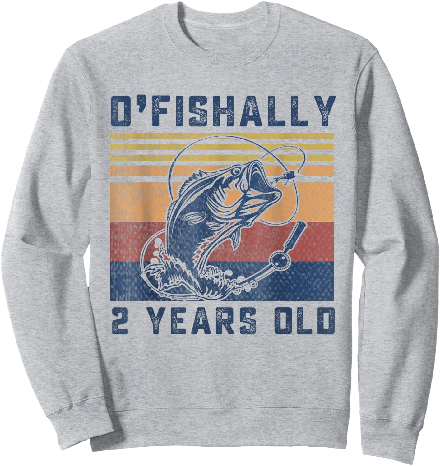 Ofishally 2 Year Old Shirt 2nd Birthday Fishing US Flag Sweatshirt - Sweatshirt | Ash