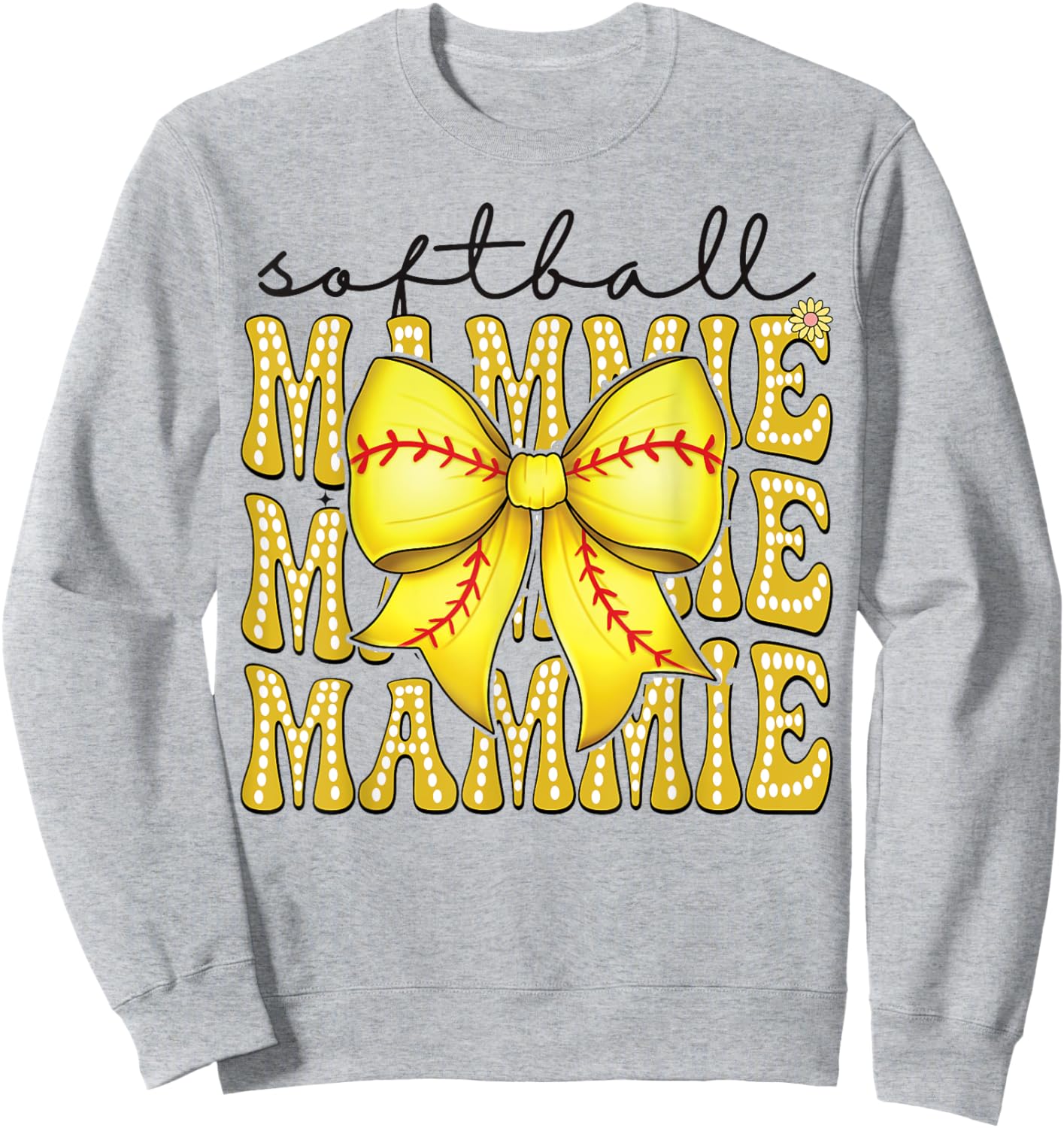 Softball Mammie Retro Softball Coquette Bow Groovy Sweatshirt - Sweatshirt | Ash