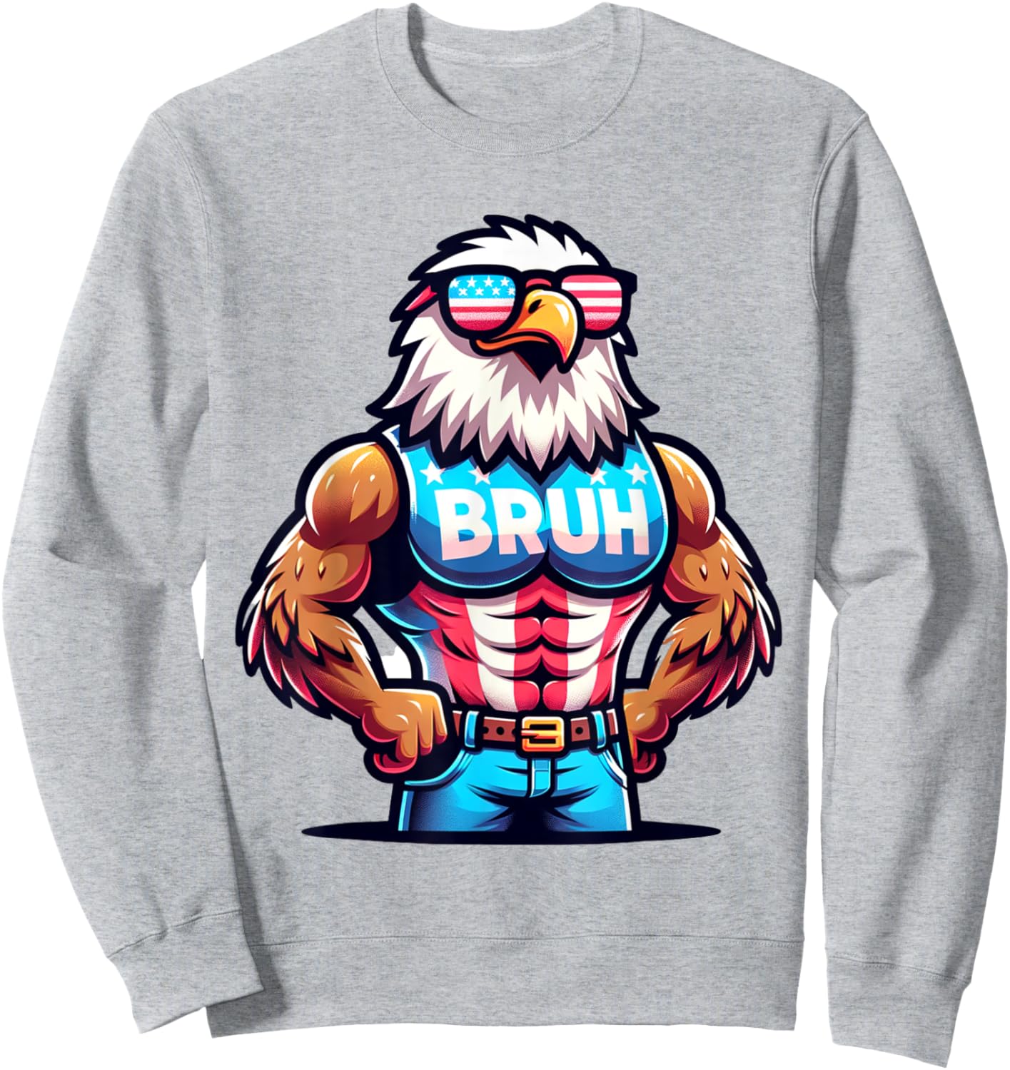 July 4th Bruh Eagle American Flag Sweatshirt - Sweatshirt | Ash