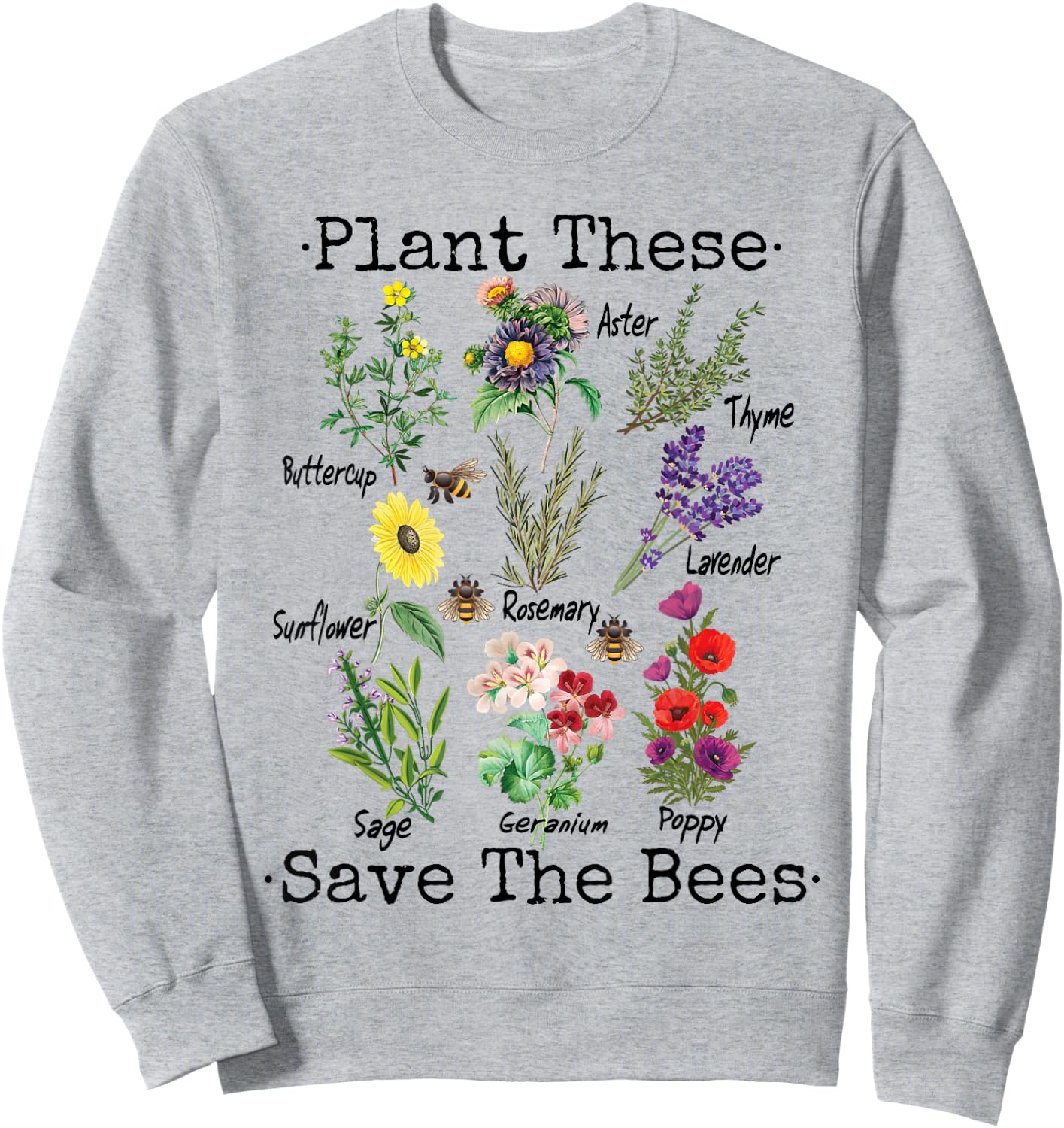 Plant These Save The Bees Shirt Women Yellow Flowers Sweatshirt - Sweatshirt | Ash