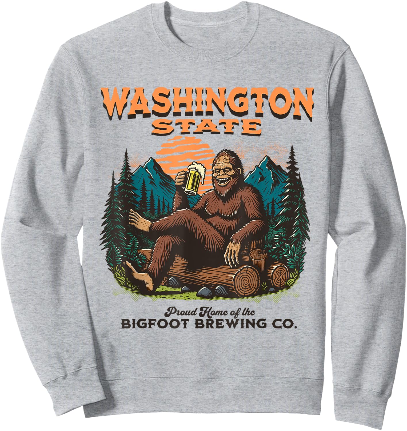 State of Washington Funny Bigfoot Drinking Beer Sasquatch Sweatshirt - Sweatshirt | Ash