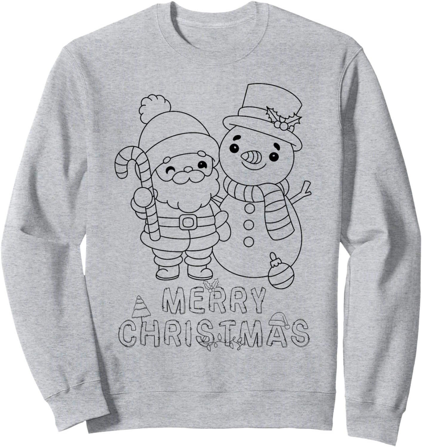 Merry Christmas Santa Claus Snowman XMAS DIY Kids Coloring Sweatshirt - Sweatshirt | Ash