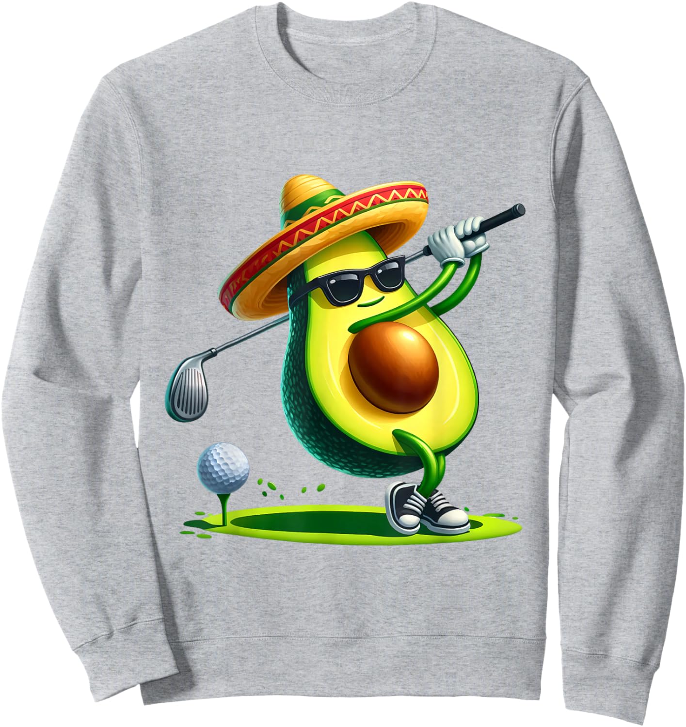 Funny Cinco De Mayo Avocado Showing Golf Skills Golf Players Sweatshirt - Sweatshirt | Ash