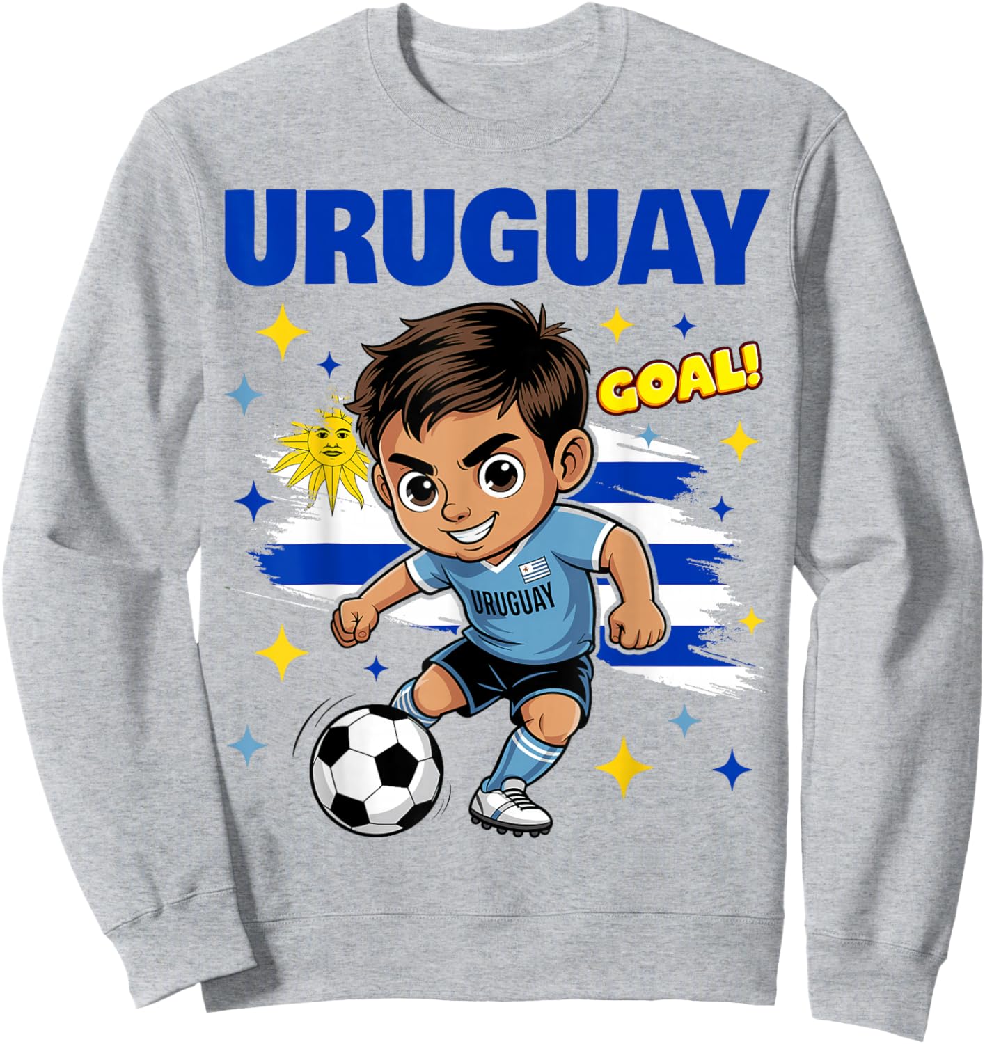 Uruguay Kid Goal Cartoon Uruguay Flag for Kids Sweatshirt - Sweatshirt | Ash