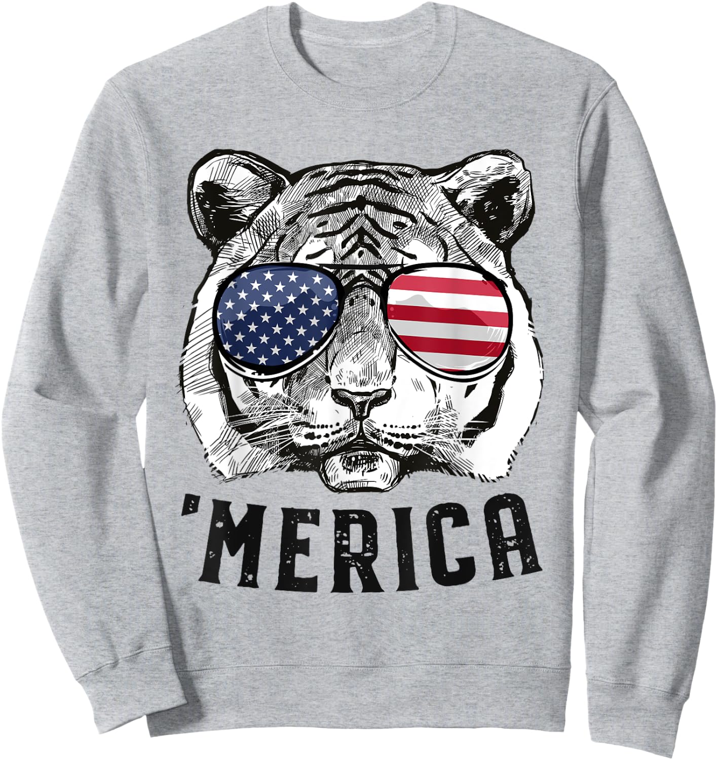 Tiger American Flag 4th of July Merica Sunglasses Sweatshirt - Sweatshirt | Ash